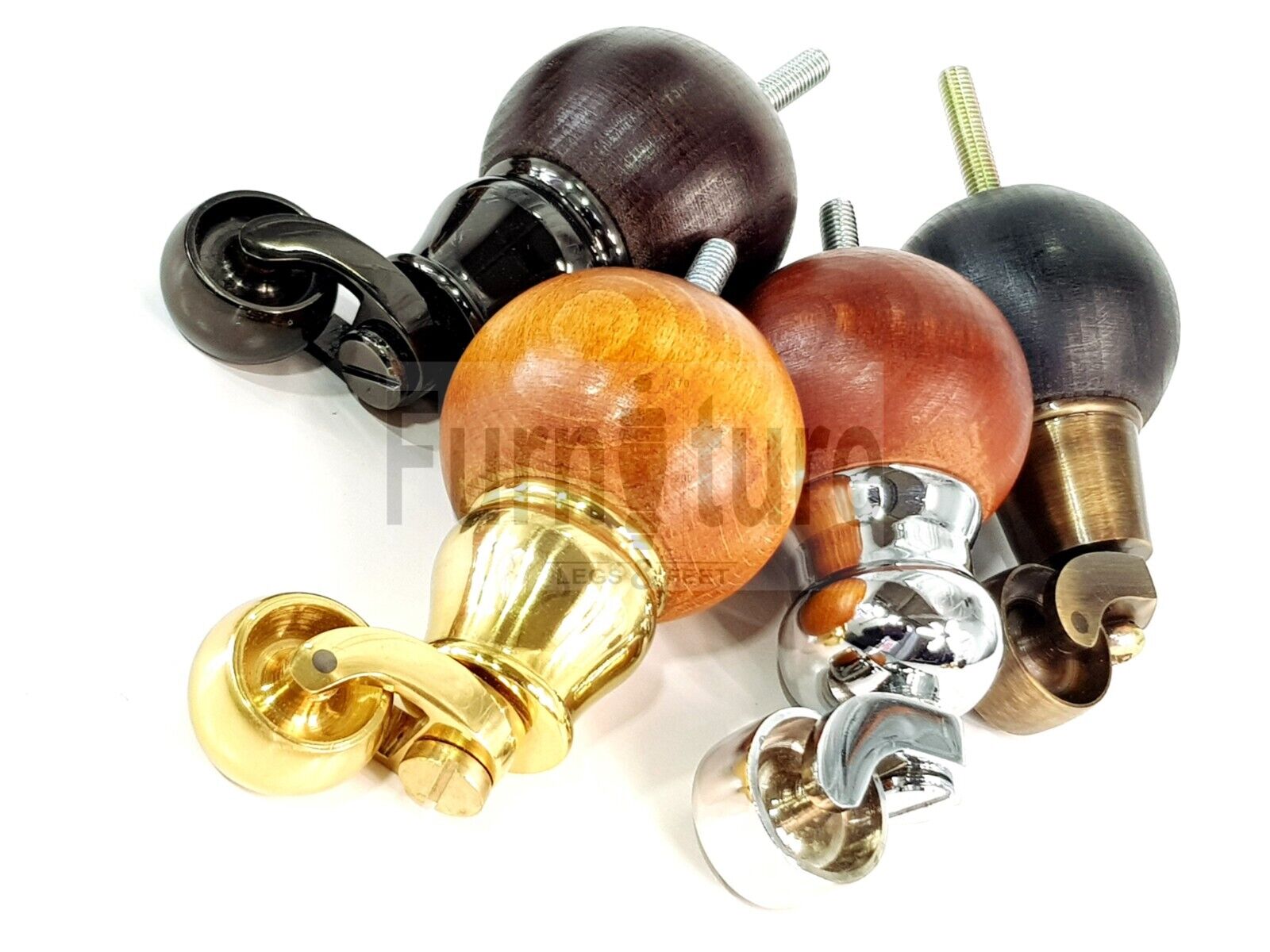 4x Turned Wood with Antique Castors Furniture Chair Settee Legs M8 Sofa Feet 118mm