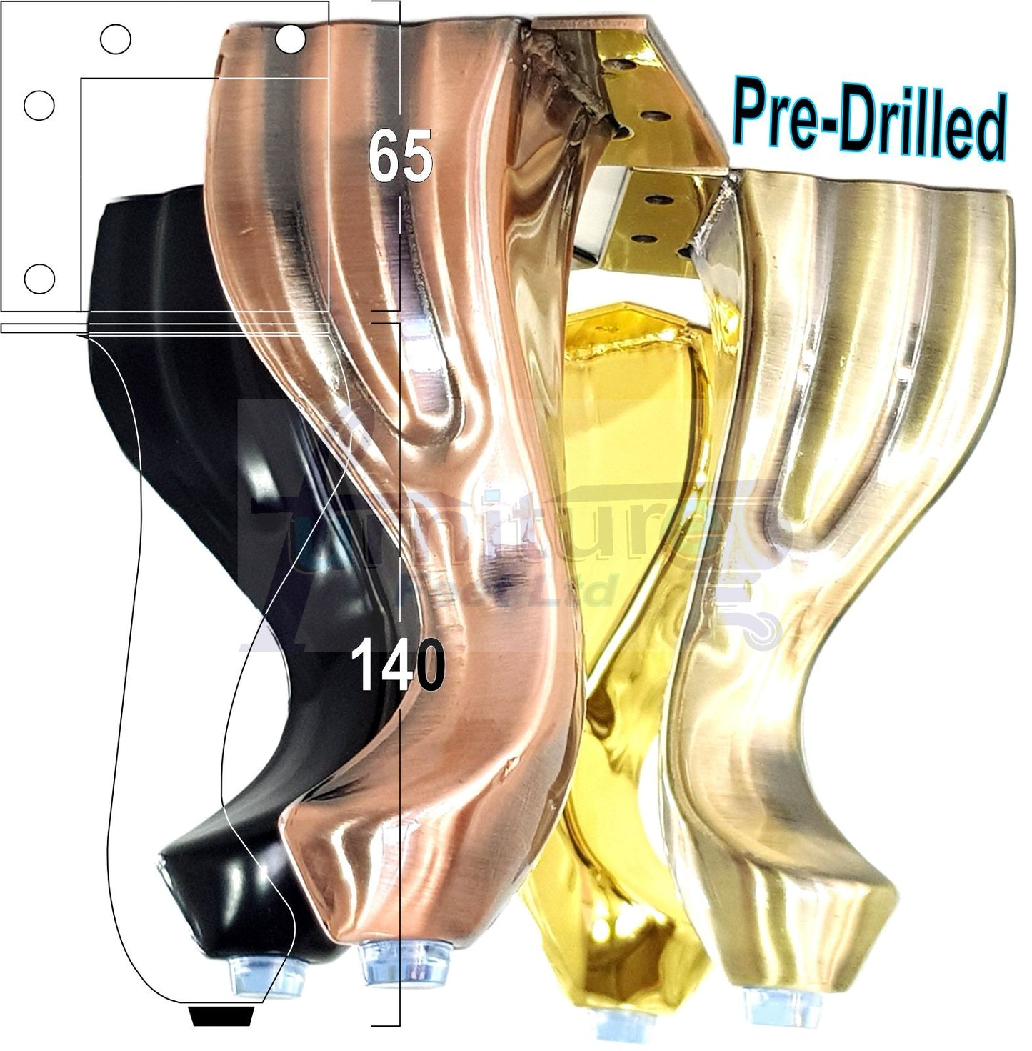 4x Copper Metal Queen Anne Feet 140mm High Furniture Legs Sofa Chair Cabinet Stool Bed