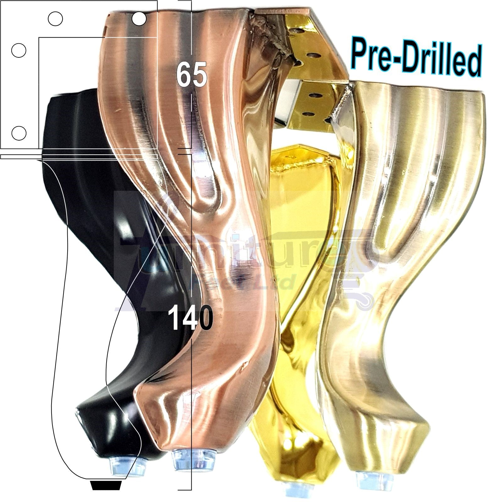 4x Copper Metal Queen Anne Feet 140mm High Furniture Legs Sofa Chair Cabinet Stool Bed