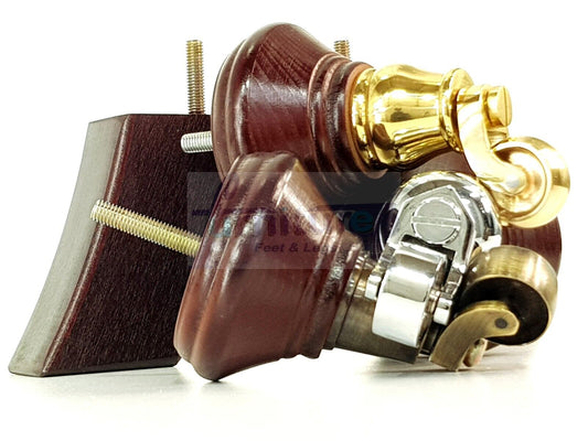 2 Antique Mahogany Wood Furniture Sofa Feet With Castor 125mm & 2 Curved Legs Chair Settee 100mm High M8