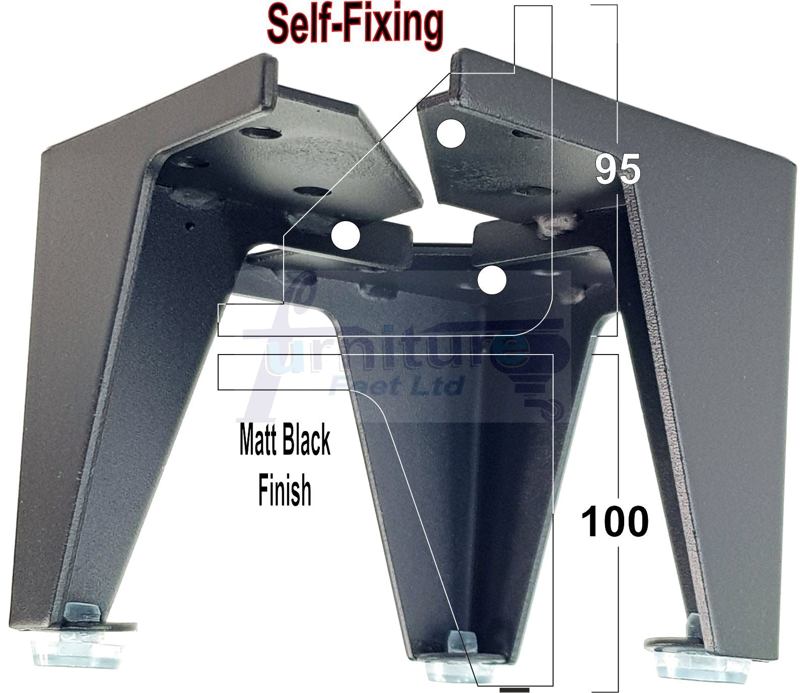 Metal Furniture Feet Black Finish Replacement Metal Legs 100mm High For Sofa, Chairs, Stools Beds Cabinets Self Fix Pre-Drilled Set of 4