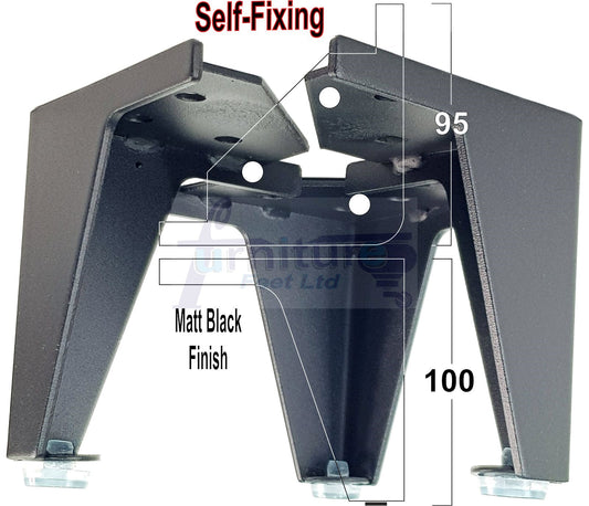 Metal Furniture Feet Black Finish Replacement Metal Legs 100mm High For Sofa, Chairs, Stools Beds Cabinets Self Fix Pre-Drilled Set of 4