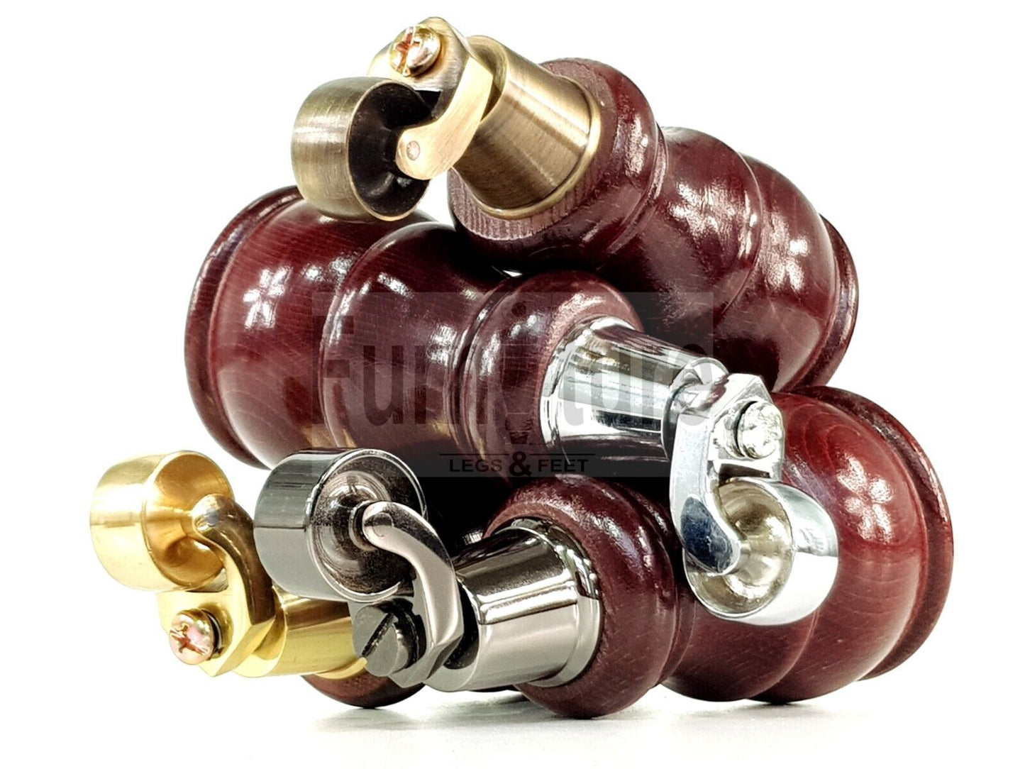 4 Turned Wood Feet Mahogany Castor Legs Chair Furniture Stools Sofa Chairs M8 160mm 6 Inch High