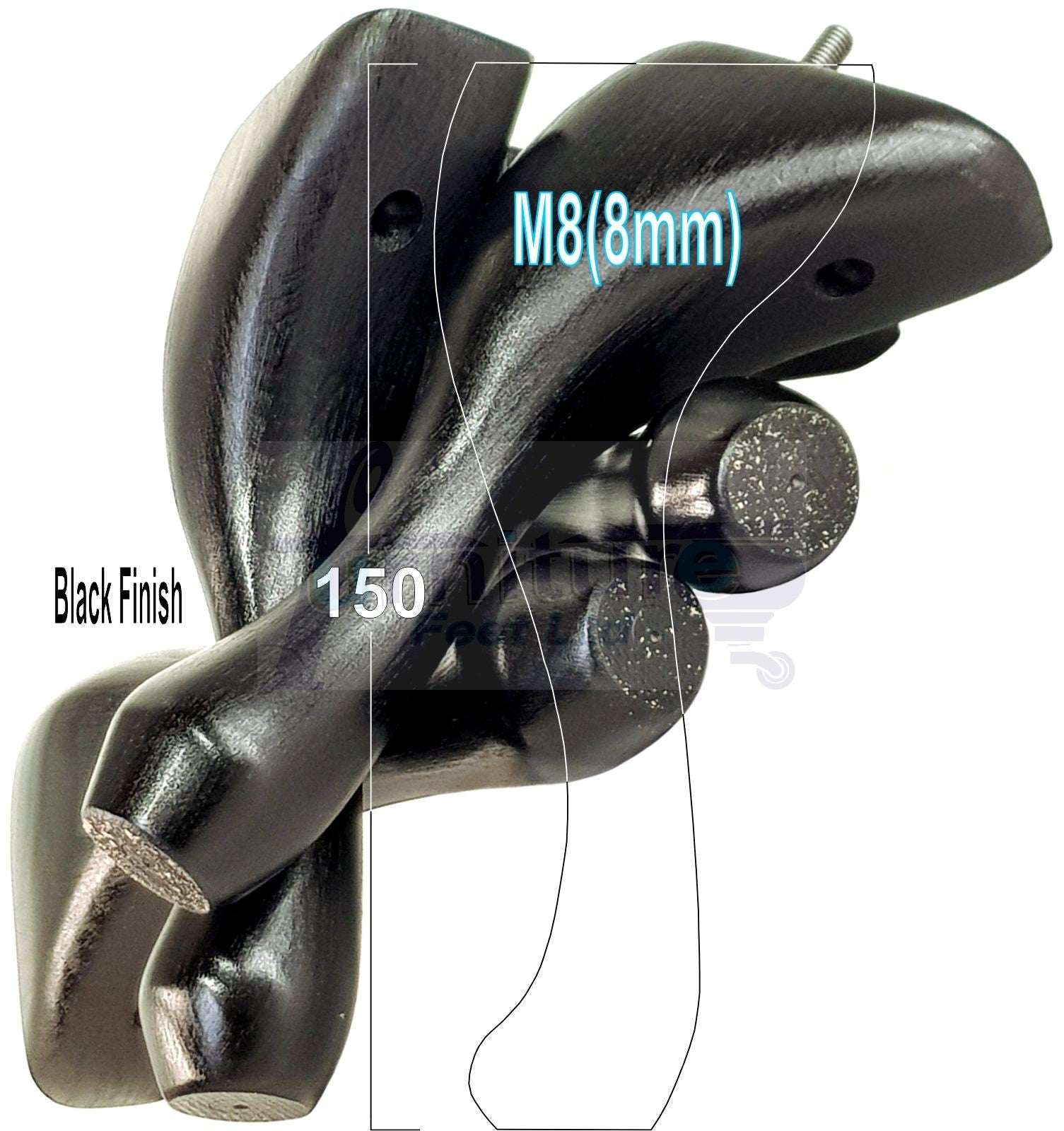 4 Solid Wood Furniture Feet 150mm High Queen Anne Replacement Legs M8 (8mm) 6 Inches Chair Stools Bed Sofa Georgian Style