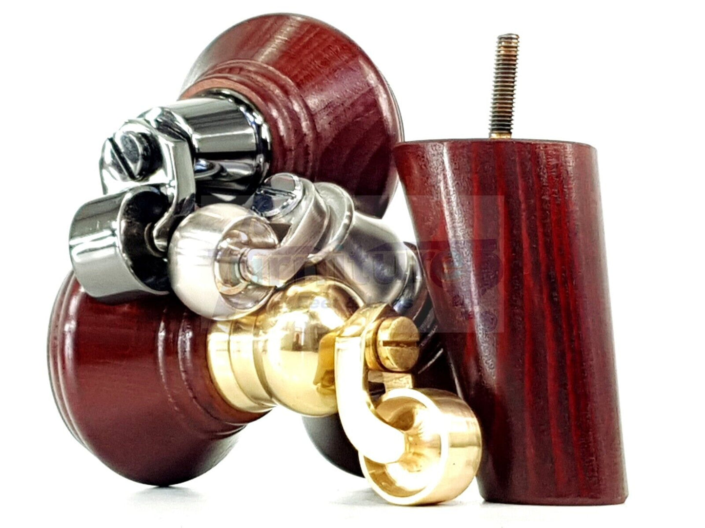 2 Mahogany Wood Furniture Sofa Legs With Castor 125mm & 2 Angled Back Feet Chair Settee 100mm High M8