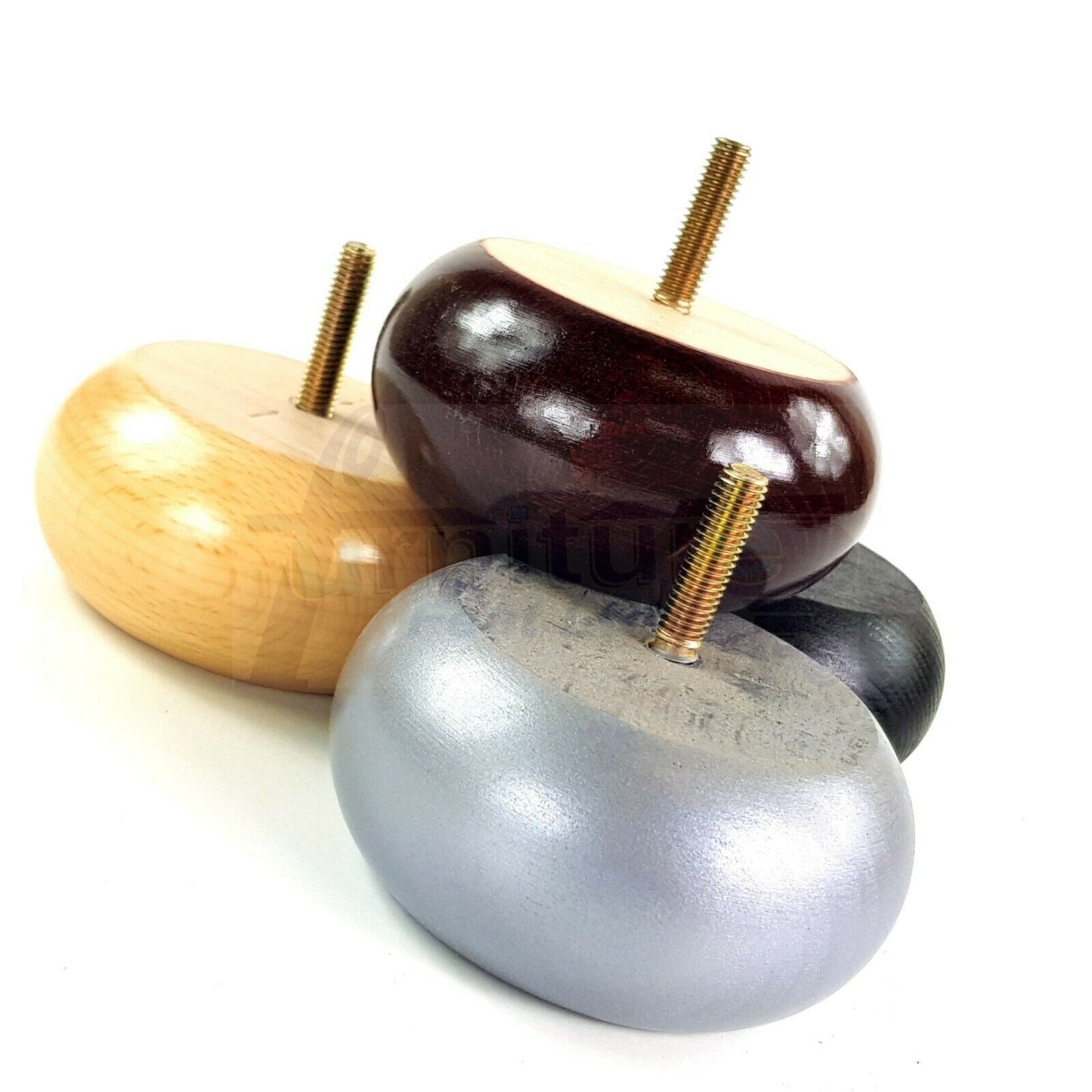 4 Solid Wood Bun Feet Replacement Furniture Legs 40mm High For Chairs Sofa's Beds Settee M10 Thread