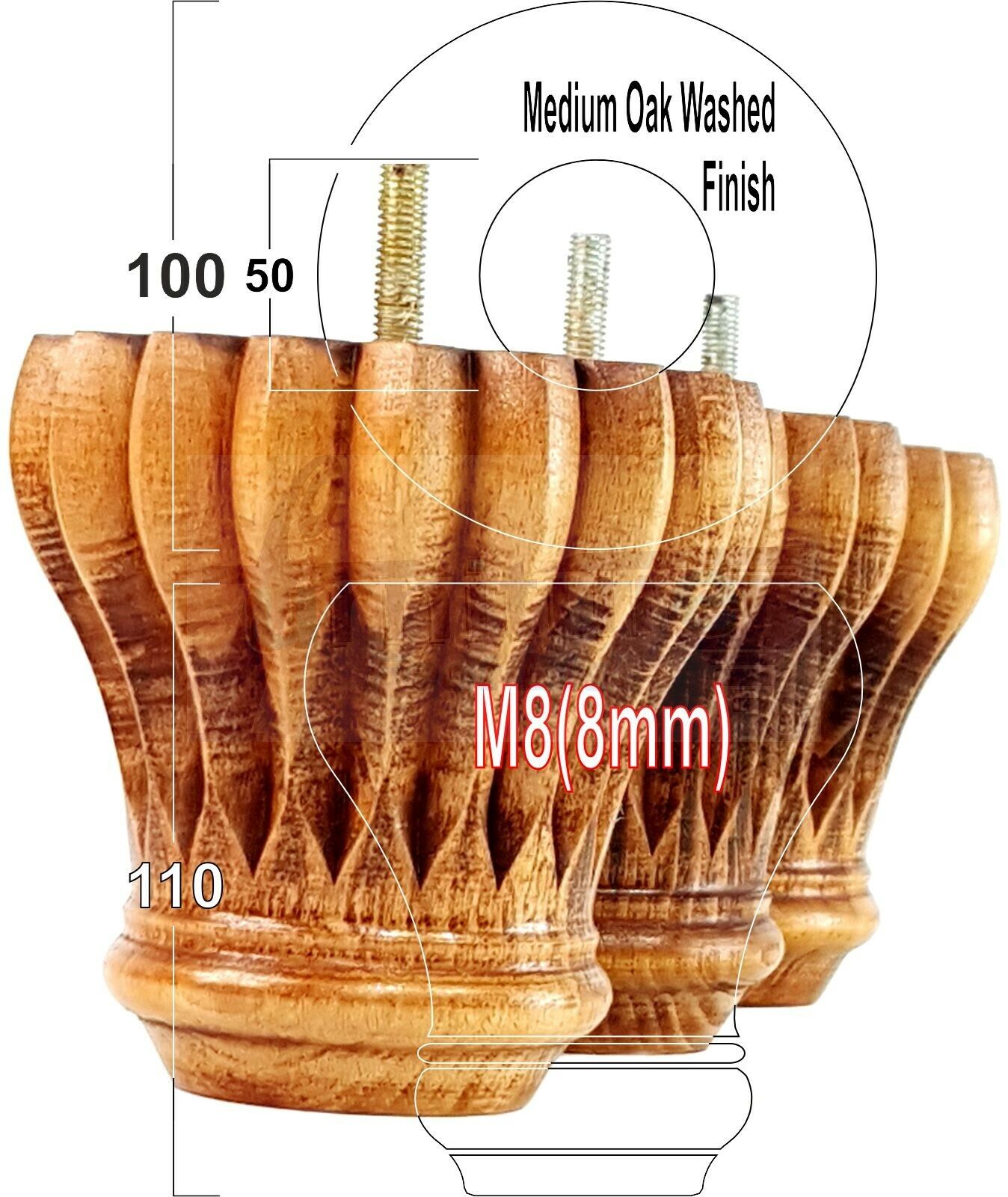 4 Grooved Replacement Furniture Bun Feet Multiple Colours Turned Wooden Legs 110mm High Settee Chairs Sofas Footstools Cabinets M8
