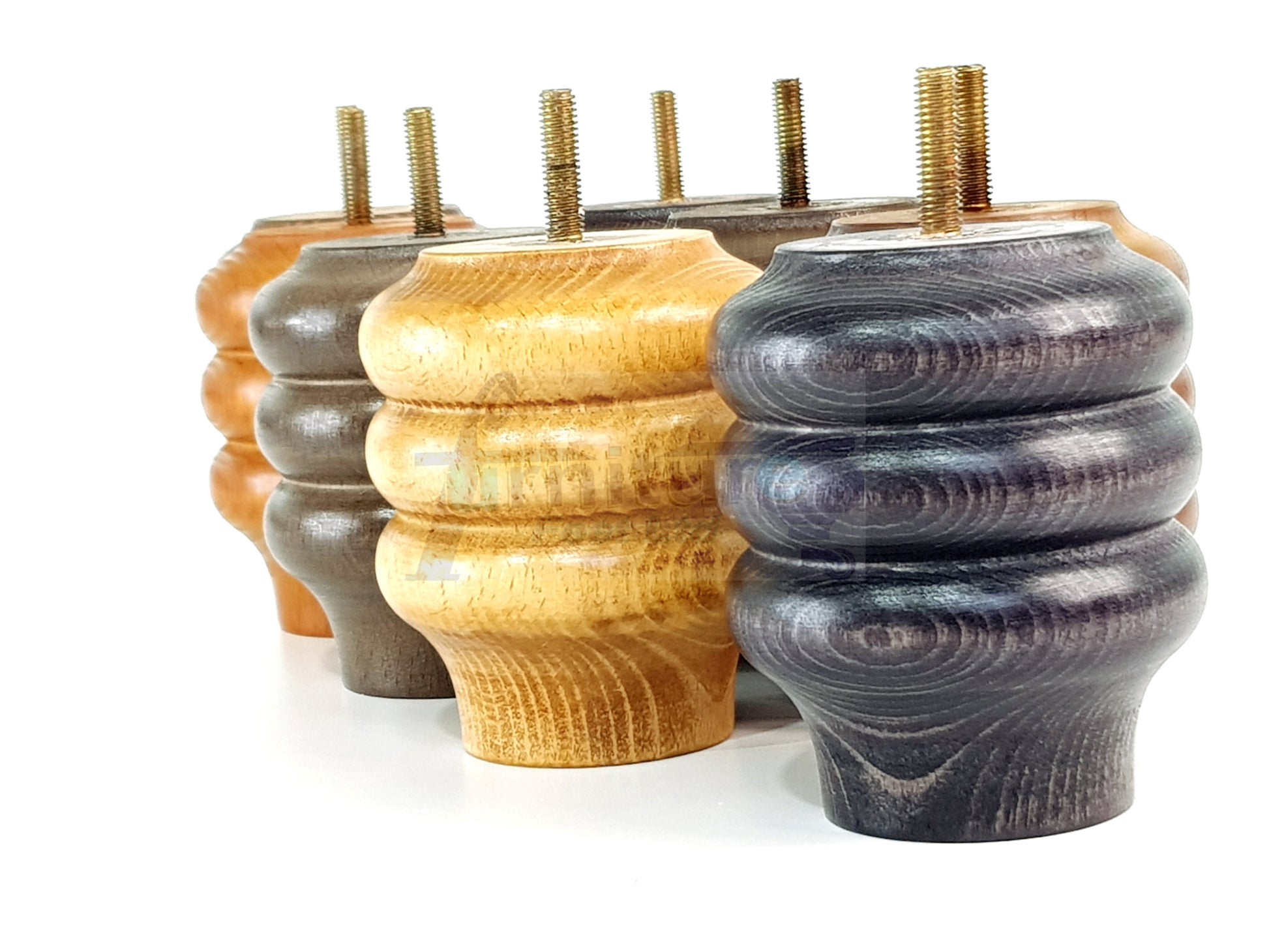 4 Solid Wood Turned Furniture Legs Replacement Bun Feet 100mm High 10mm Thread