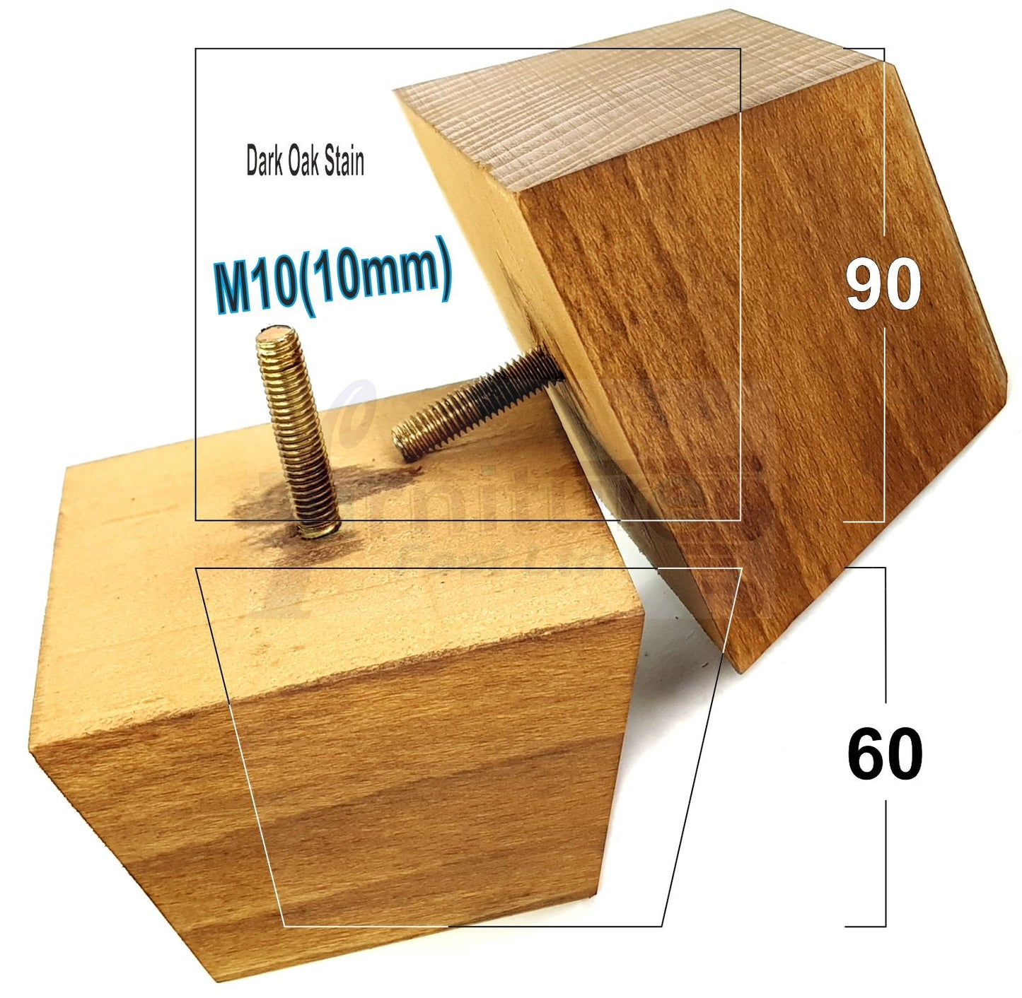 4x Square Wood Sofa Legs 60mm High Replacement Furniture Feet Chairs Cabinets M10 Thread
