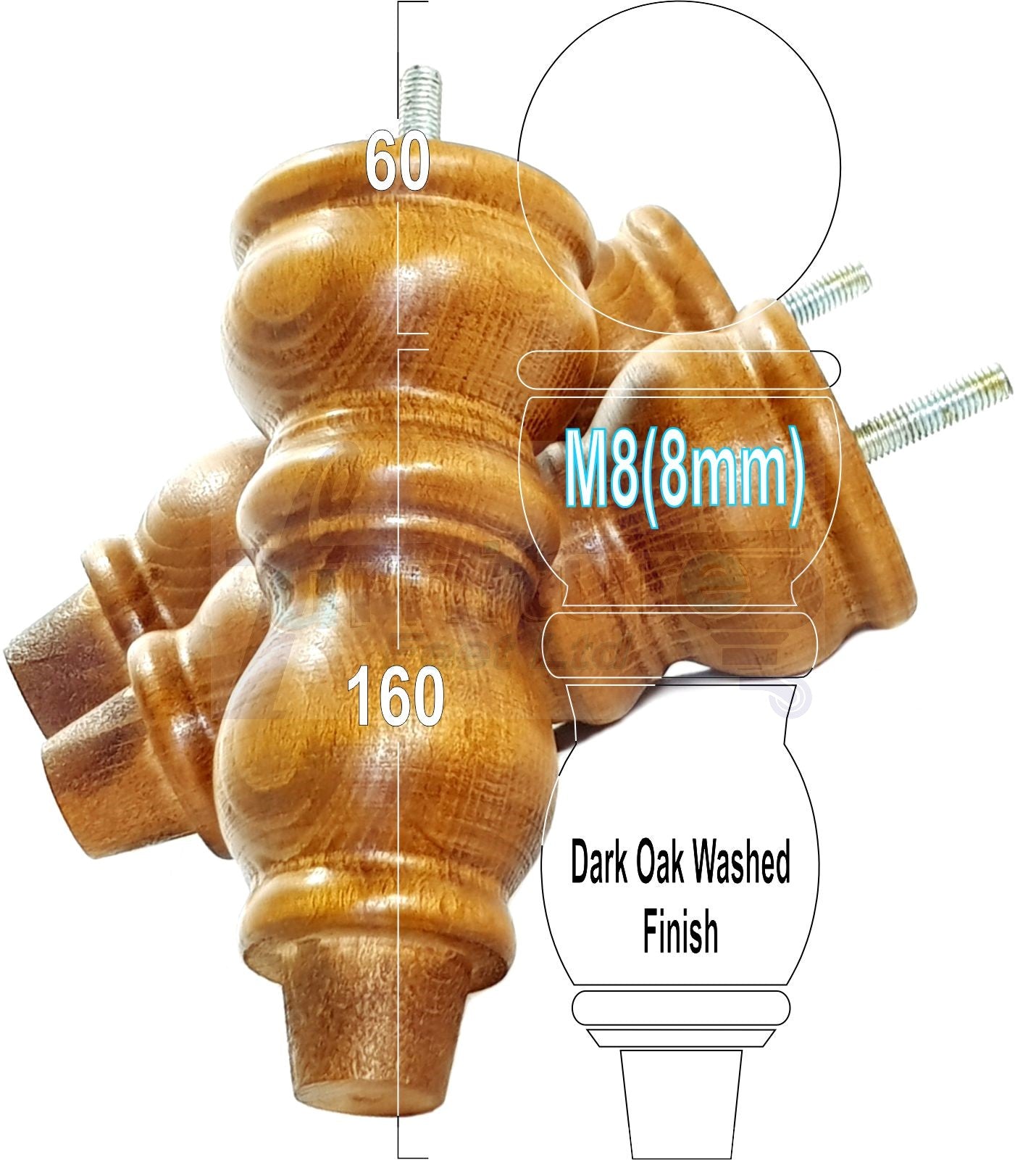 Solid Wood Furniture Feet Set of 4 Legs 160mm High For Sofas Chairs Stools Cabinets & Beds M8