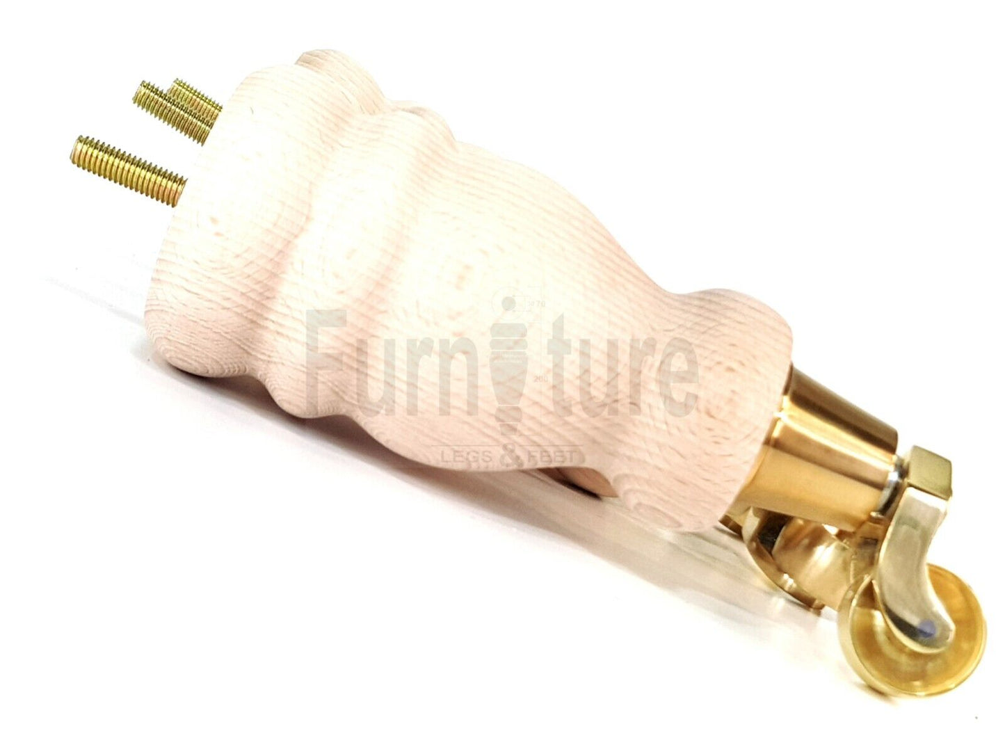 Set Of 4 Wooden Turned Replacement Furniture Legs 200mm High With Brass Castor Wheels 8mm Thread