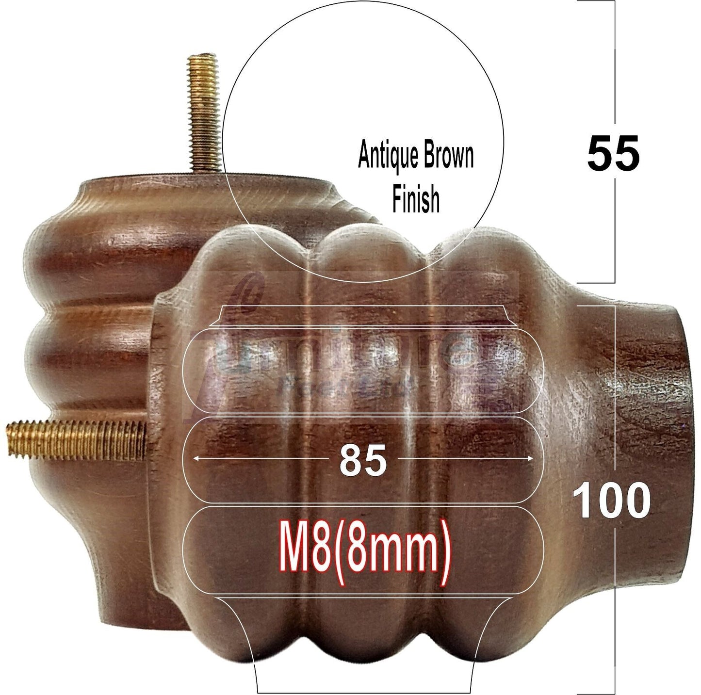 Set Of 4 Solid Wood Turned Furniture Legs Replacement Bun Feet 100mm High 8mm Thread