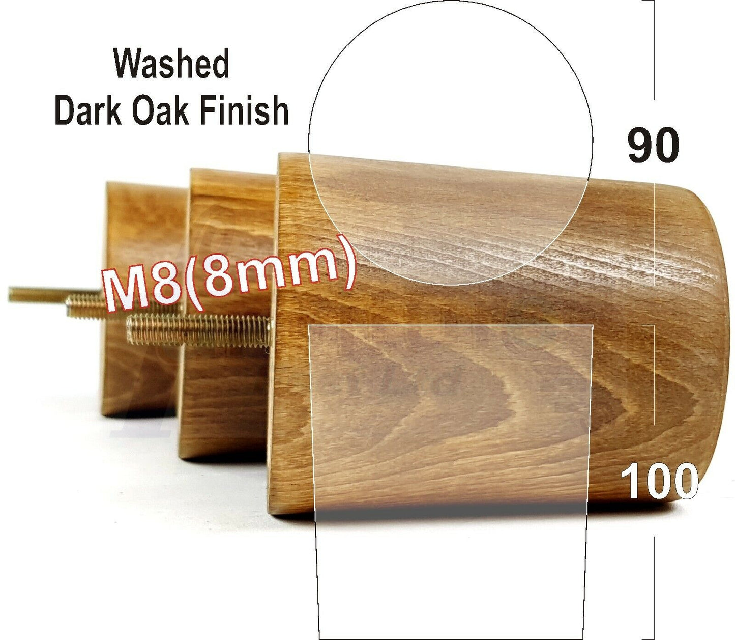 4x Turned Wood Furniture Legs Chair Sofa Bed M8 Replacement Settee Feet 100mm