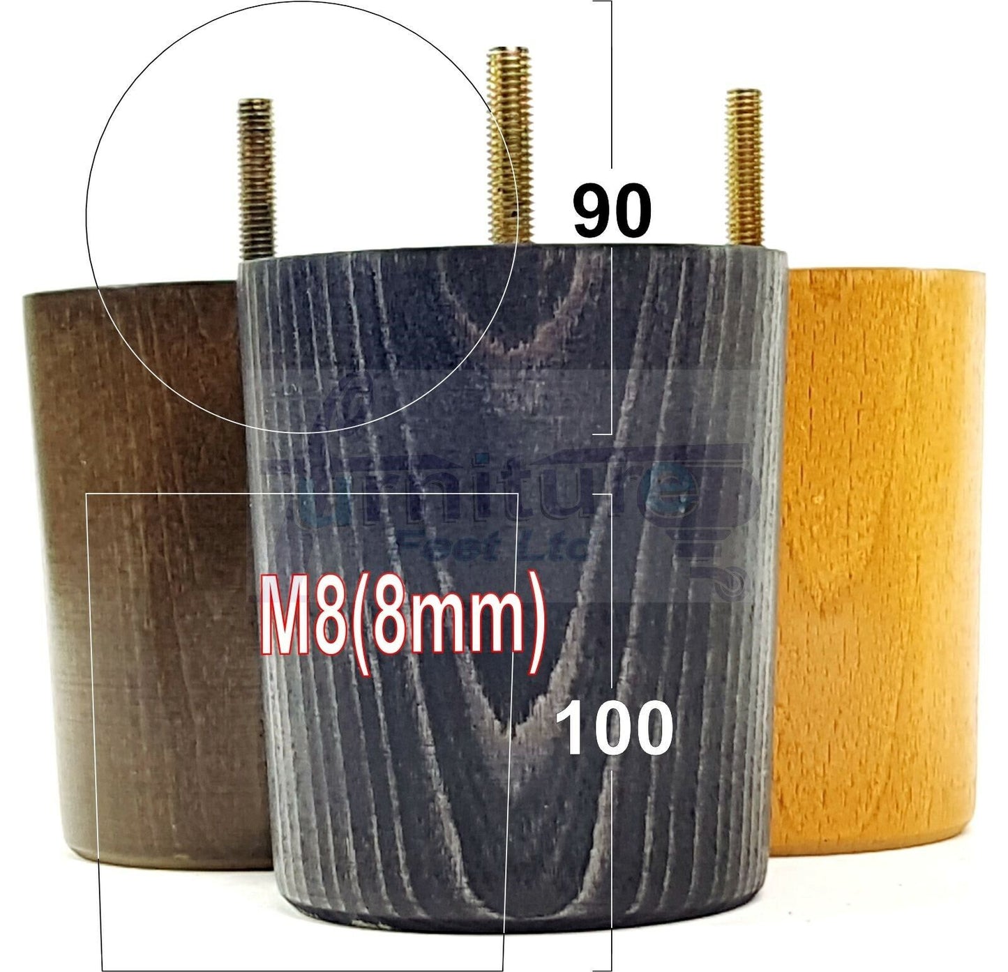 4x Turned Wood Furniture Legs Chair Sofa Bed M8 Replacement Settee Feet 100mm