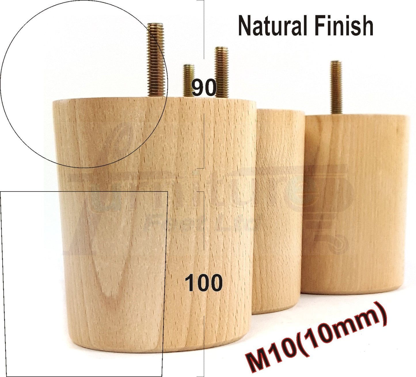 4x Turned Wood Furniture Legs Chair Sofa Bed M10 Replacement Settee Feet 100mm