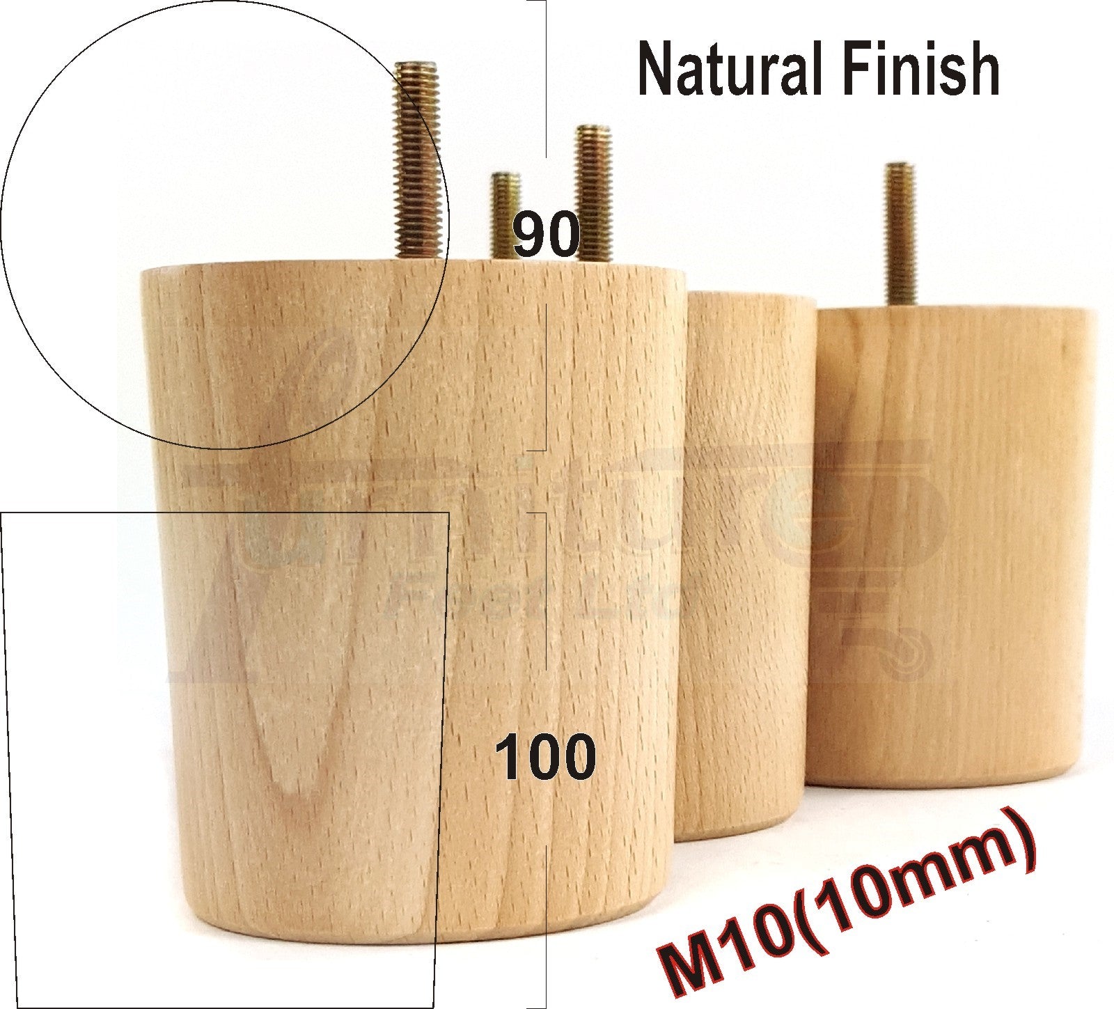 4x Turned Wood Furniture Legs Chair Sofa Bed M10 Replacement Settee Feet 100mm