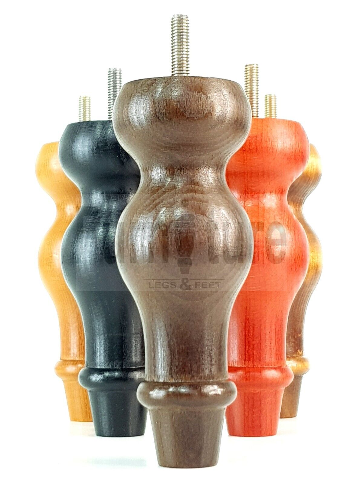 Set Of 4 Solid Wood Turned Furniture Feet Replacement Legs 150mm High 8mm Thread