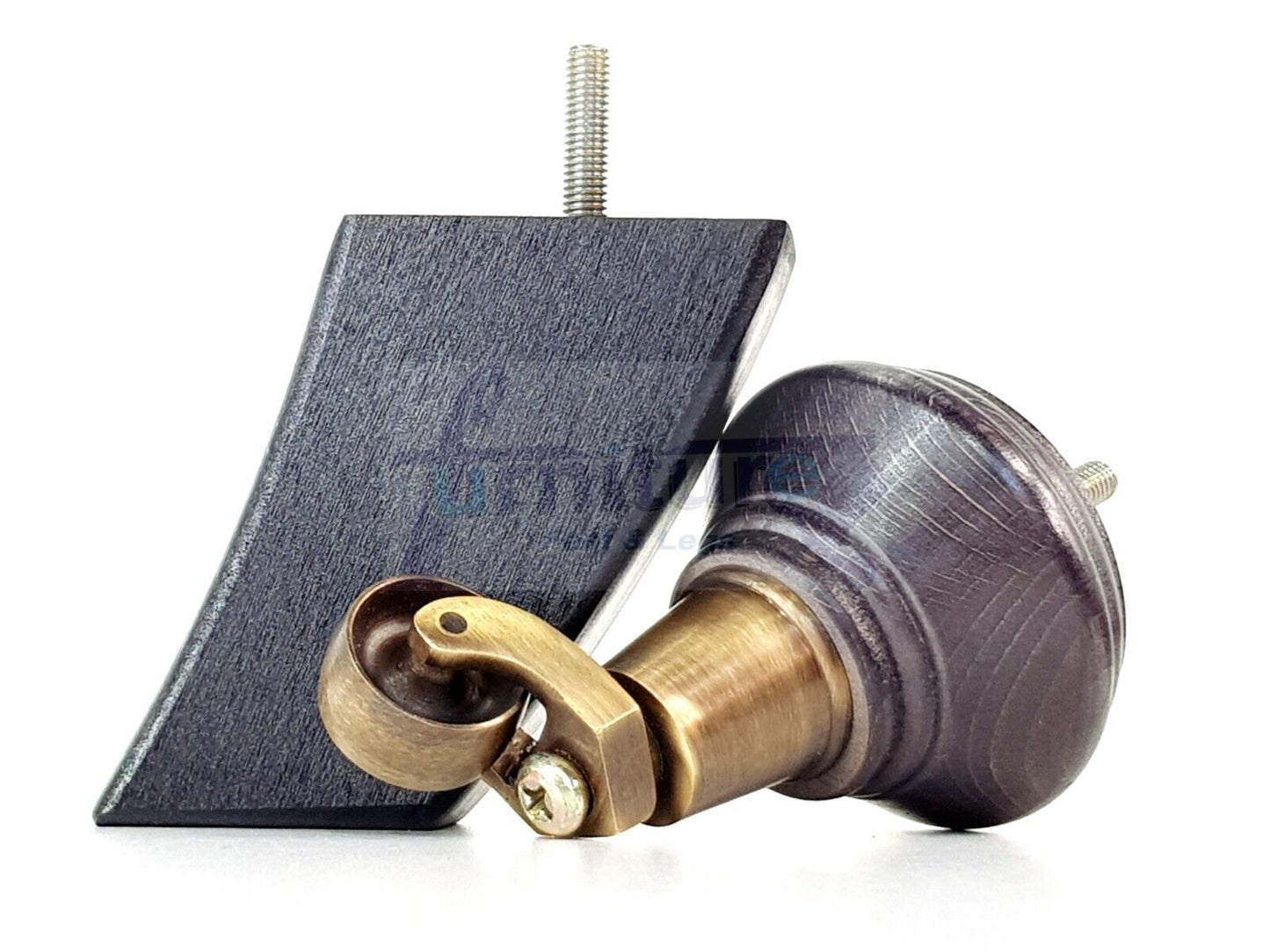 2 Black Stain Wood Furniture Sofa Feet With Castor 125mm & 2 Curved Legs Chair Settee 100mm High M8