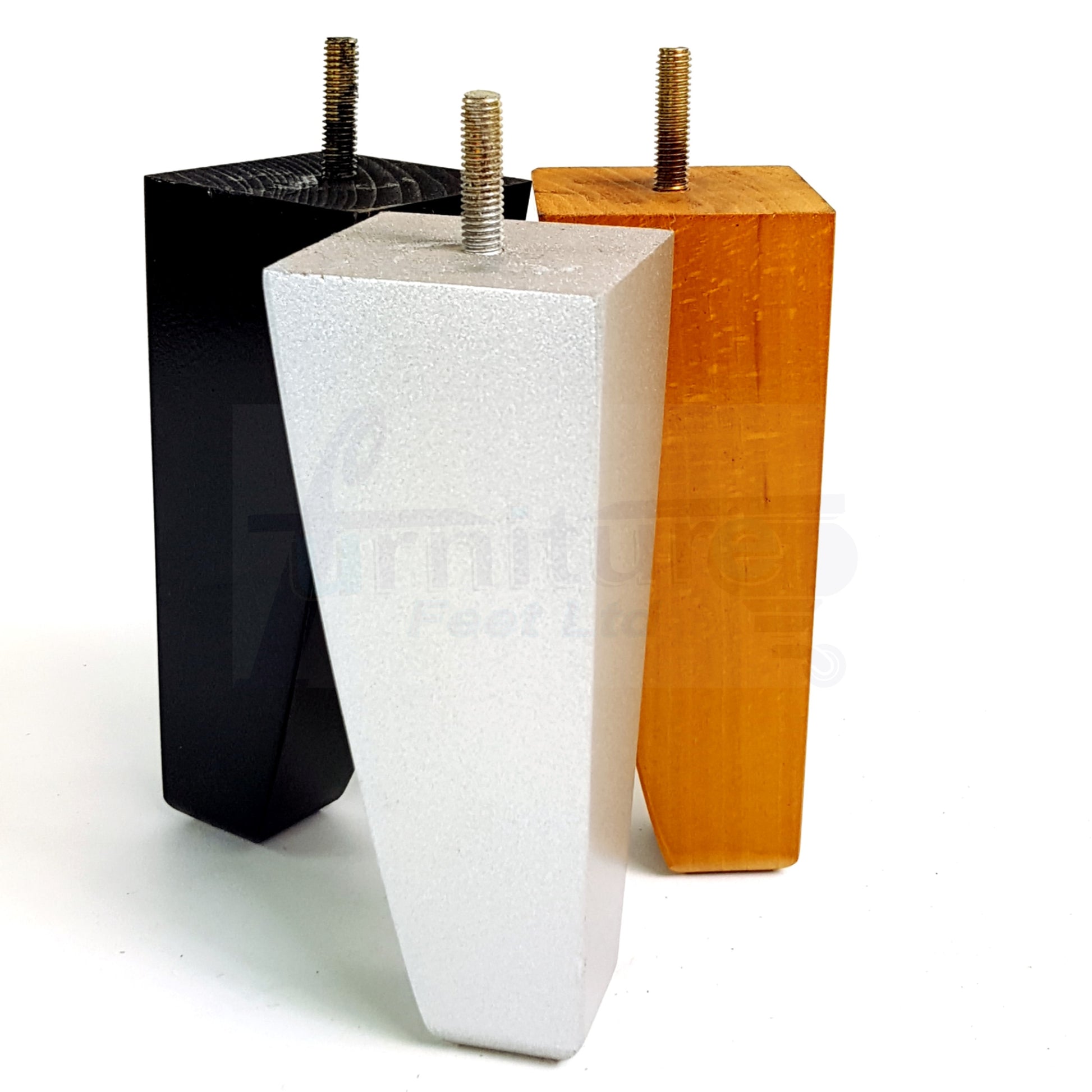 4x Tapered Square Furniture Legs Sofa Feet M10 Thread for Chairs, Settees 150mm High
