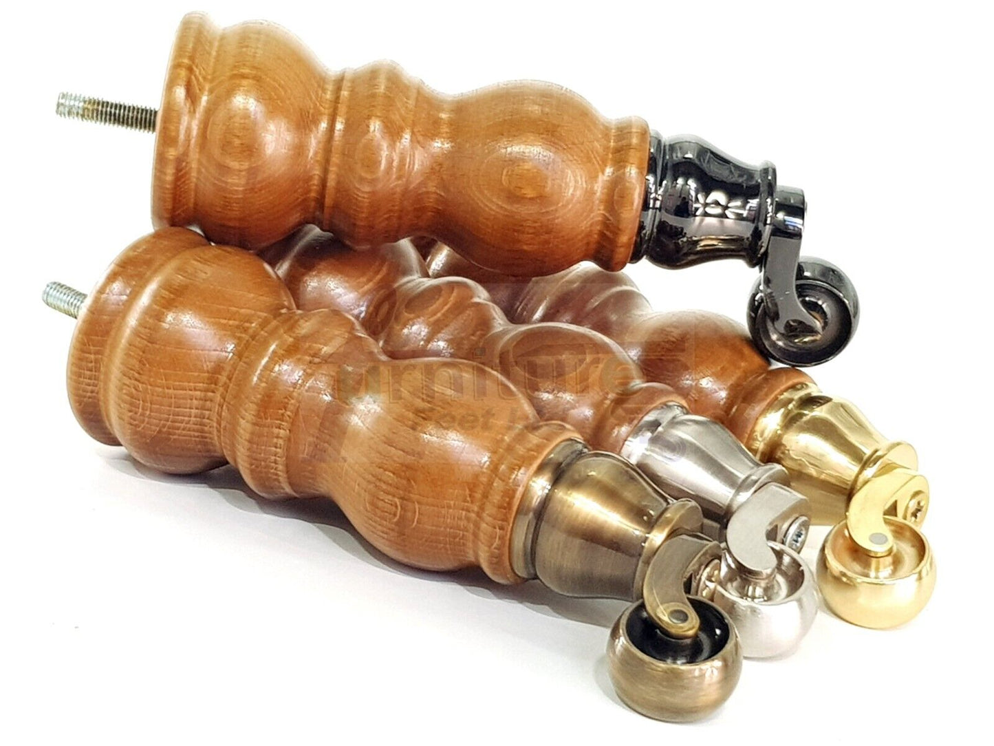 4x Furniture Feet With Castor 205mm High Legs Dark Oak Wood M8 Sofas Chairs Stools Cabinets 8 Inches Tall