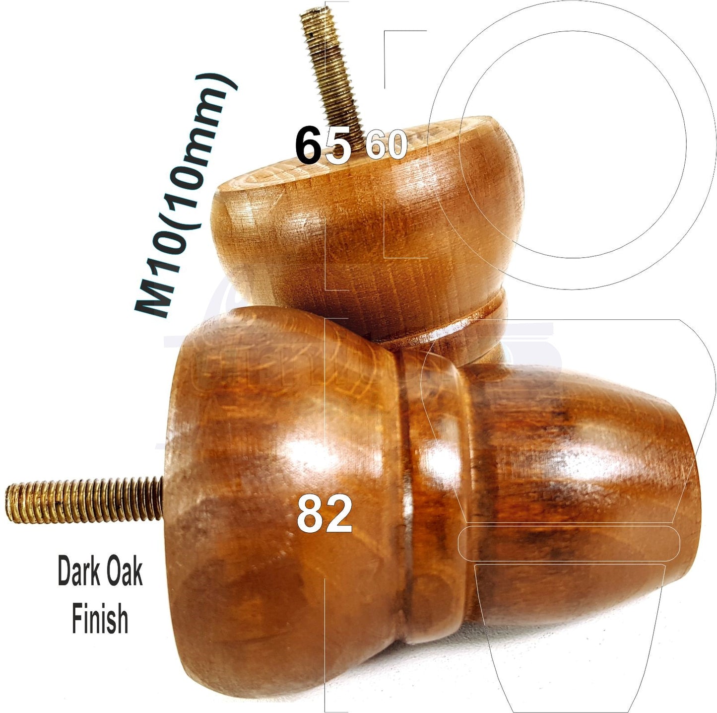 4x Turned Wood Repacement Furniture Legs M10 Thread Sofa Chair Settee Feet 82mm