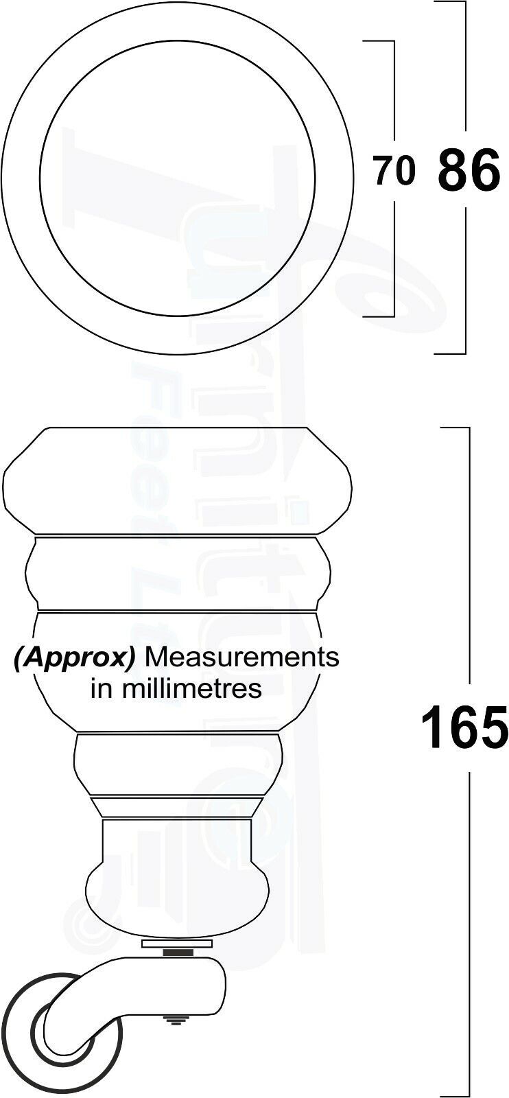 Turned Furniture Feet 2 With Castors 155mm and 2 Curved Back Legs Raw Wood for Sofas Chairs Stools Cabinets Beds M8 6 Inches