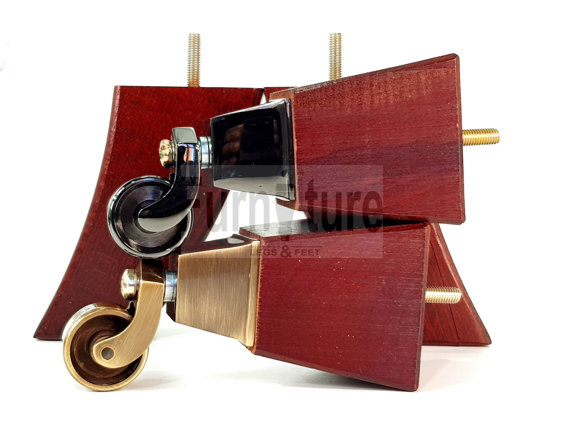 2x Cuved Wood Furniture Legs & 2x Castor Feet 150mm High For Chairs Sofas Settees 8mm Thread