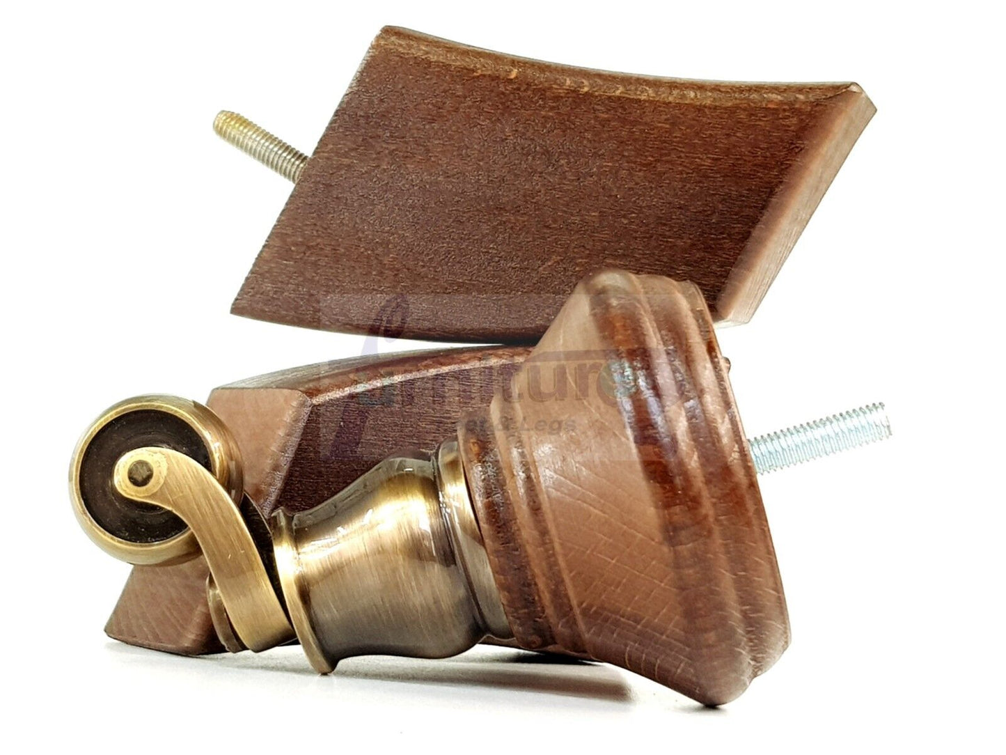 2 Antique Mahogany Stain Wood Furniture Sofa Feet With Castor 125mm & 2 Curved Legs Chair Settee 100mm High M8