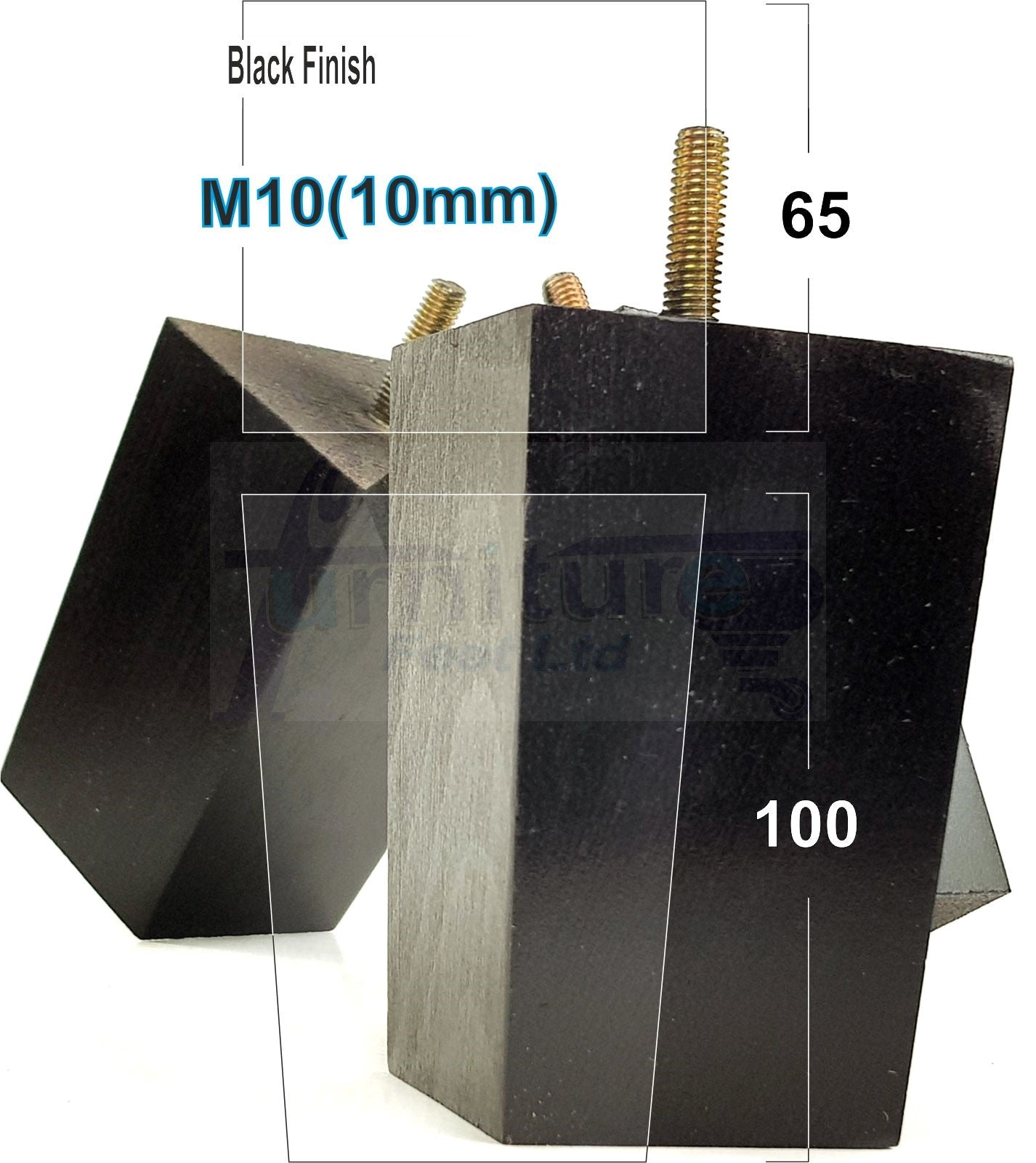 4x Wood Furniture Legs M10 Replacement Square Sofa Feet Chairs Sofas Beds 100mm High