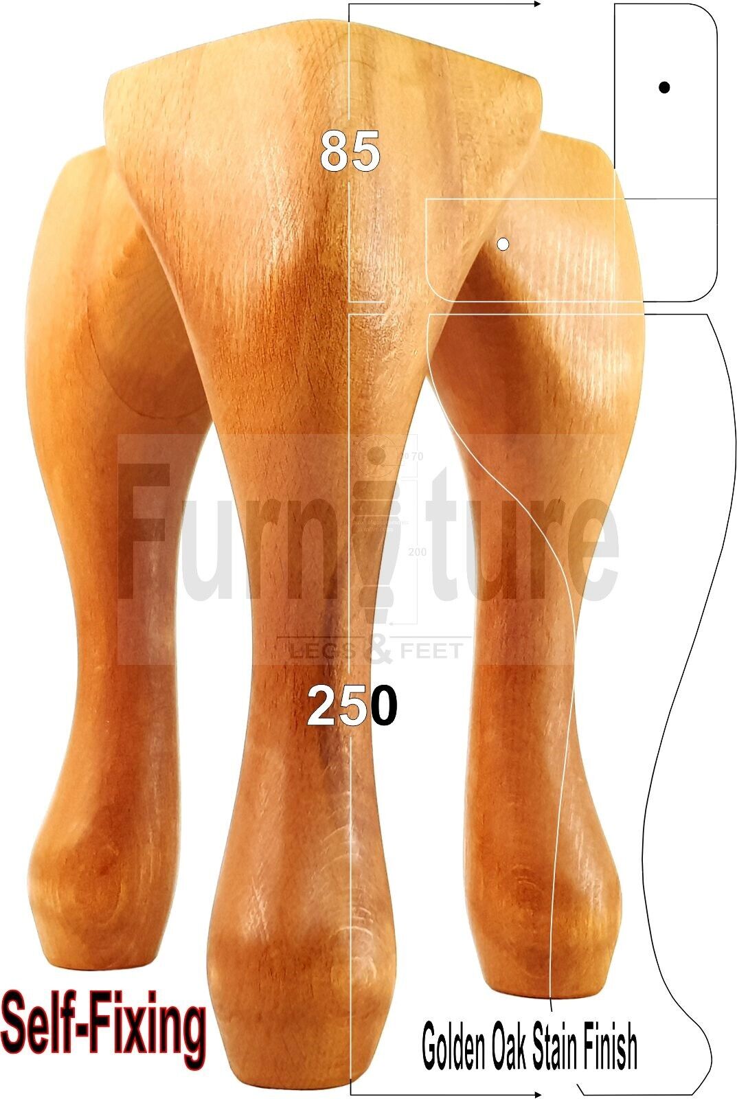 4 Wooden Traditional Queen Anne Furniture Legs 250mm Sofa Chair Beds (Self-Fix)