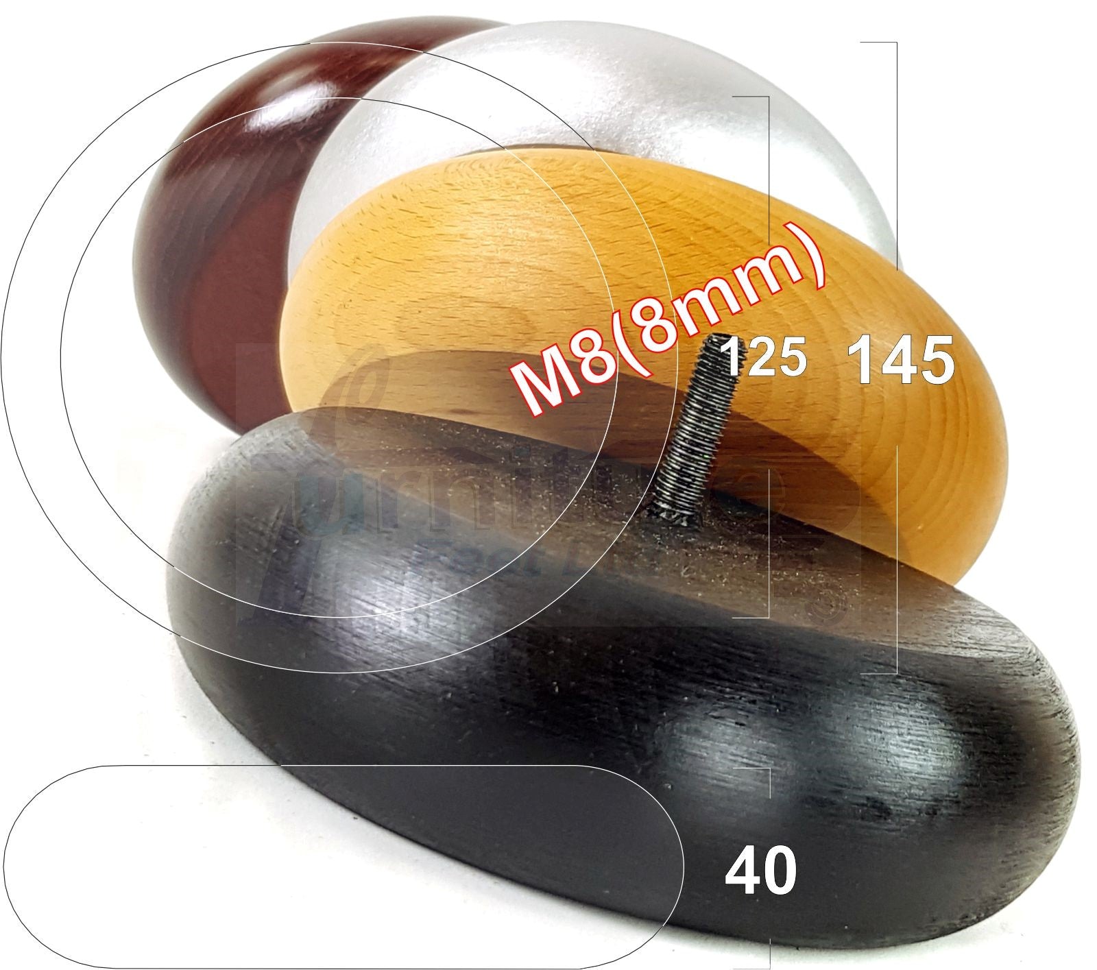 Set Of 4 Turned Wood Furniture Legs Chair Sofa Bed Replacement Bun Feet 40mm High