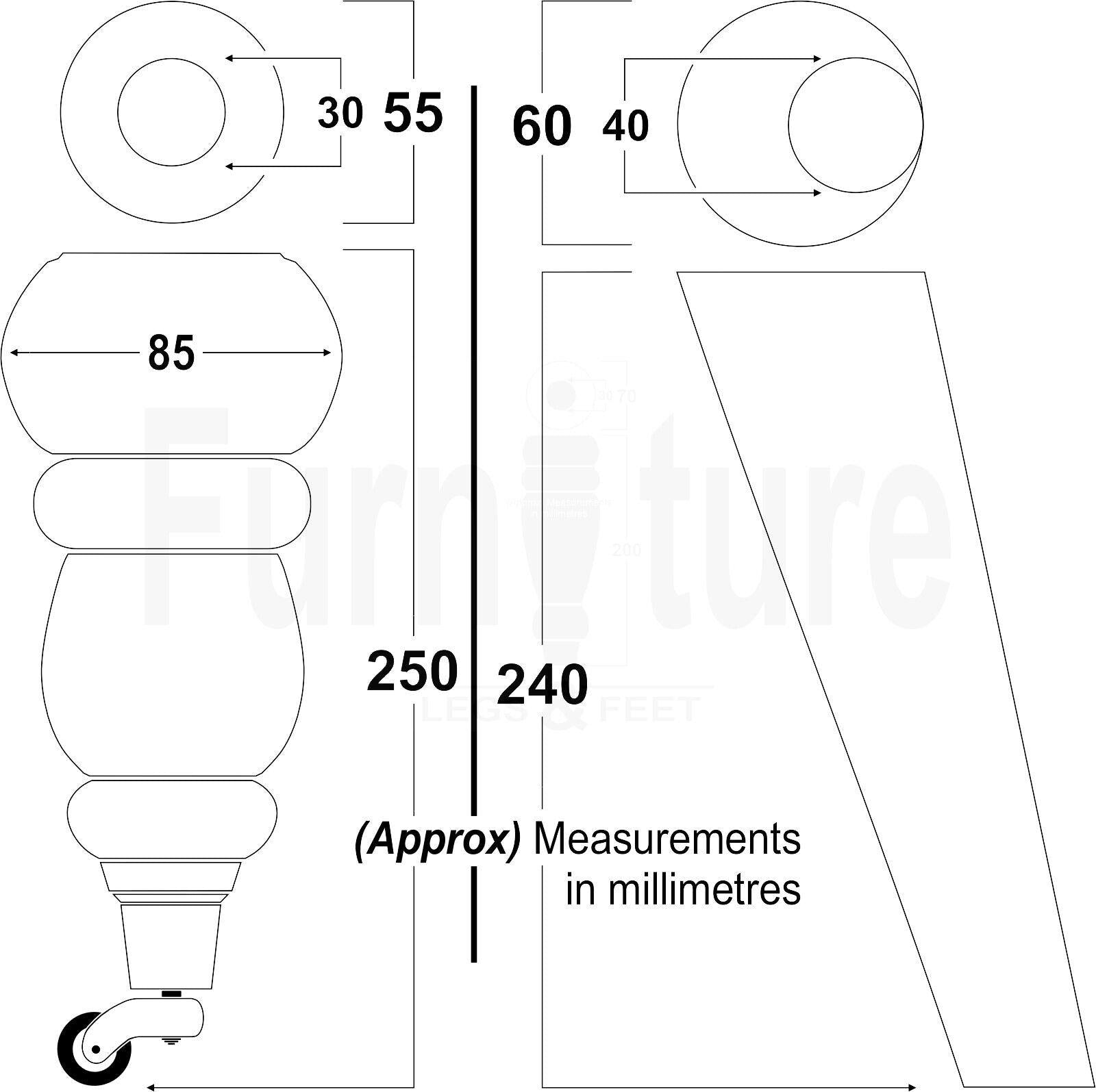 4x Turned Solid Wood Furniture Legs Replacement Feet 250mm High 8mm Thread