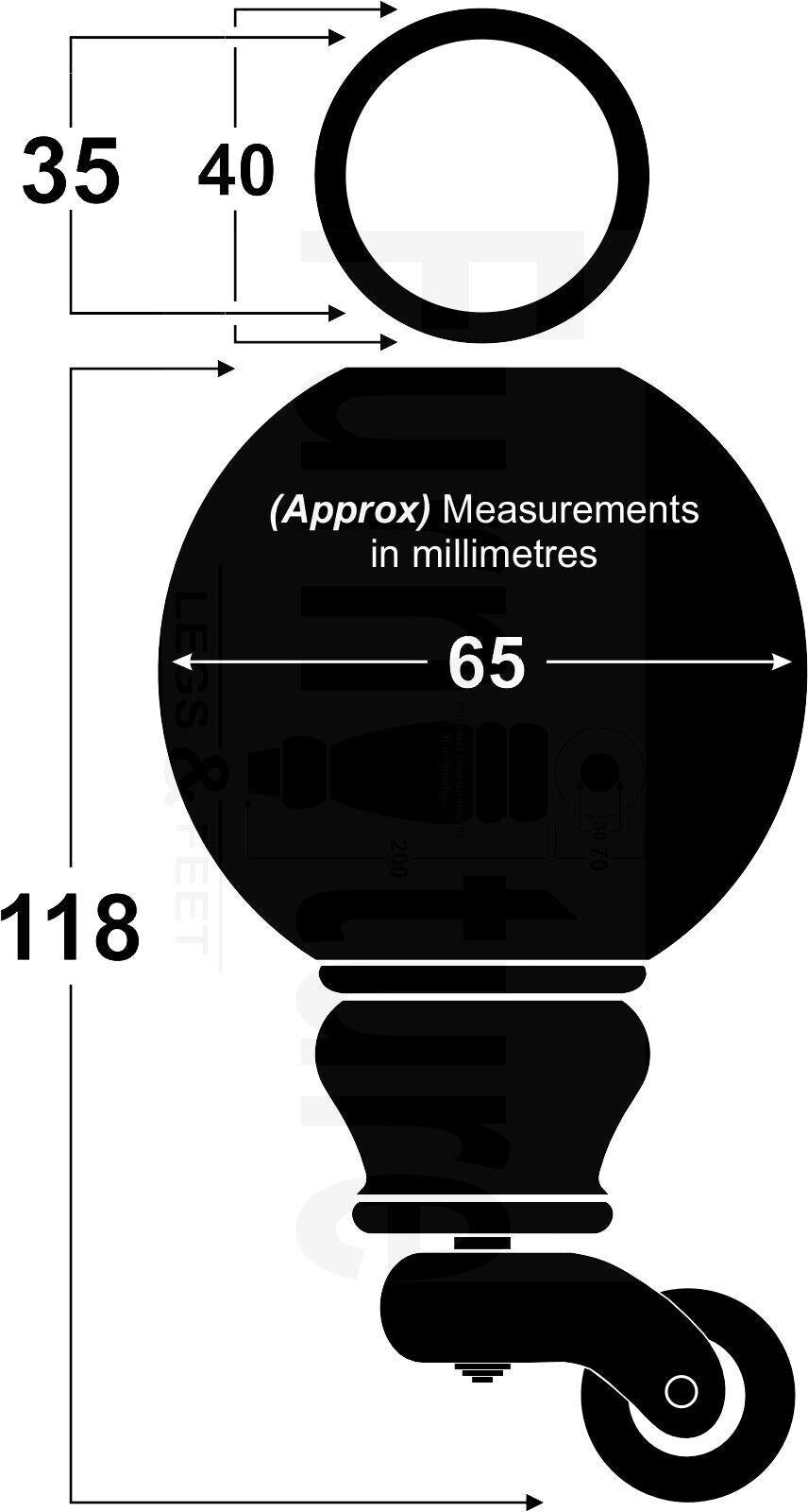 4x Turned Wood with Antique Castors Furniture Chair Settee Legs M8 Sofa Feet 118mm