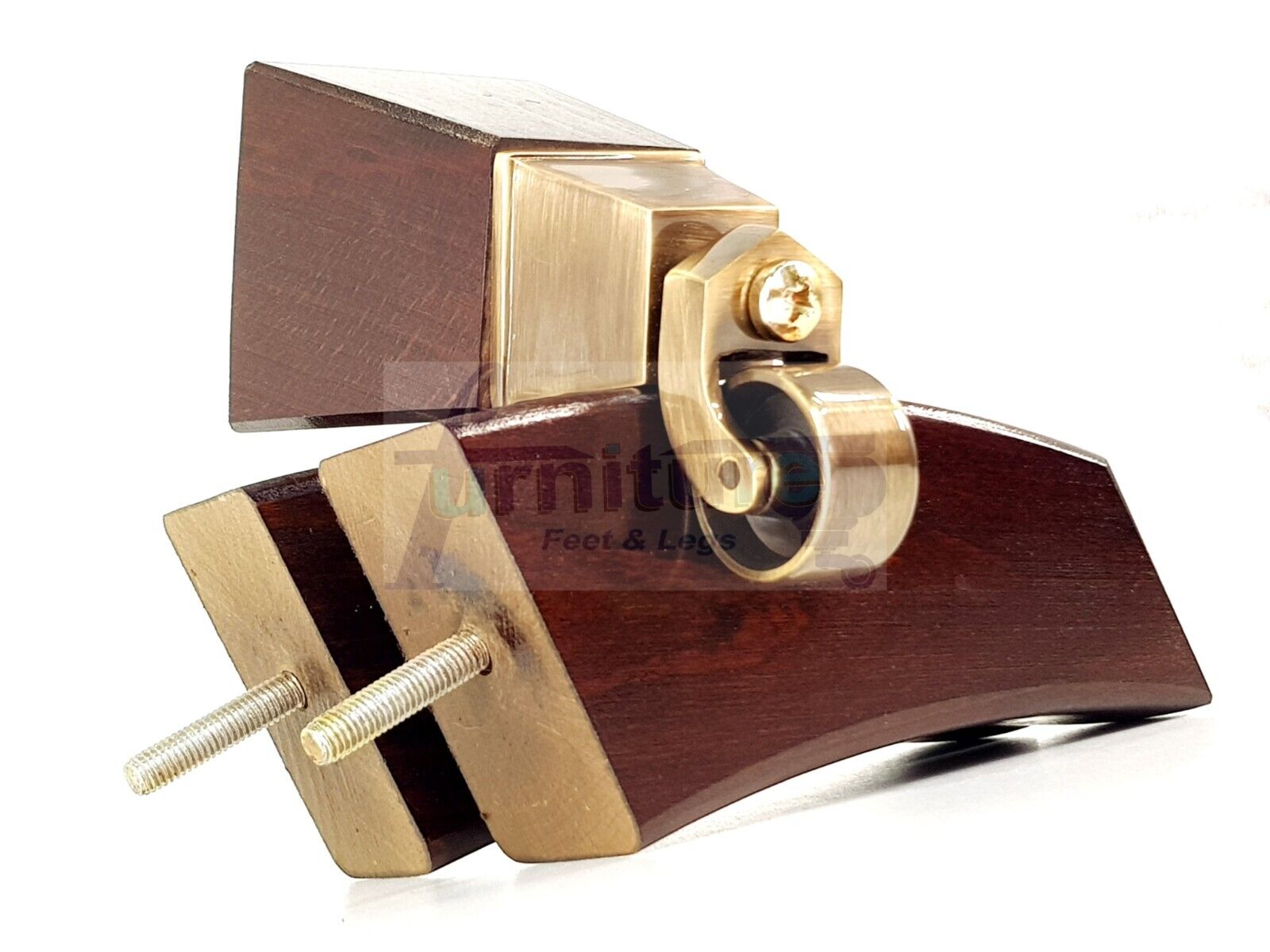 2x Cuved Wood Furniture Legs & 2x Antique Castor Feet 150mm High For Chairs Sofas Settees 8mm Thread