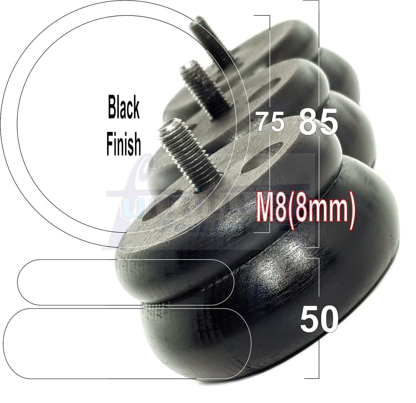 Set Of 4 Turned Wooden Furniture Legs Replacement Bun Feet 50mm High 8mm Thread