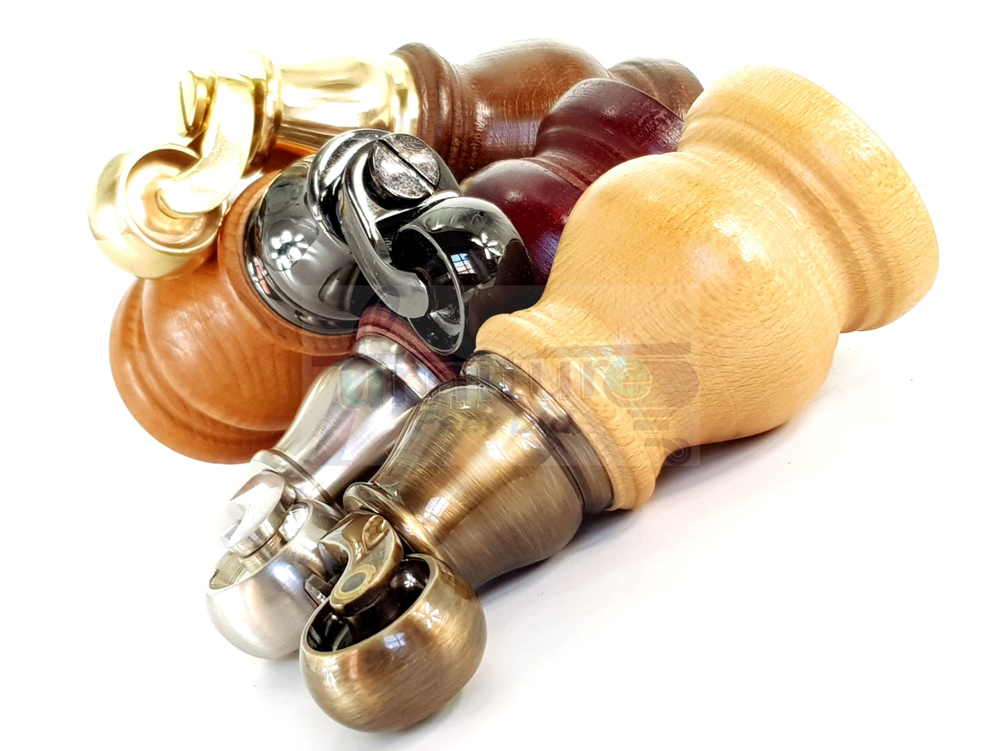 Set Of 4 Turned Wood Furniture Legs With Antique Castor 140mm High M8(8mm) For Chairs Settees & Cabinets