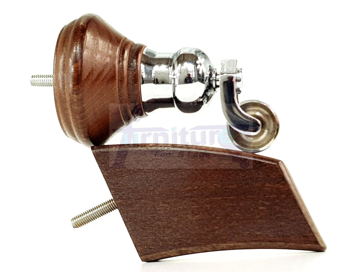 2 Antique Mahogany Stain Wood Furniture Sofa Feet With Castor 125mm & 2 Curved Legs Chair Settee 100mm High M8