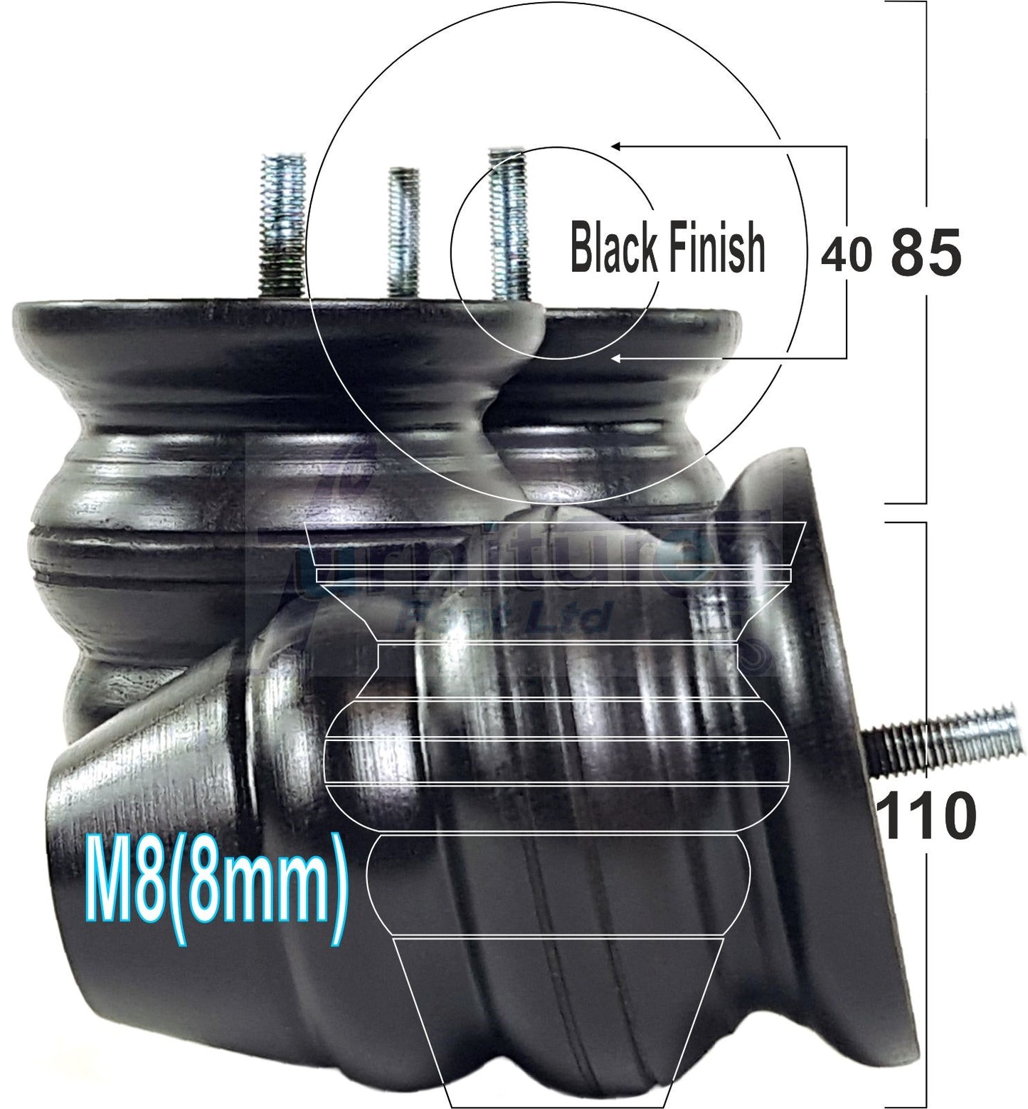 4x Turned Wood Furniture Legs Replacement Feet 110mm High Multiple Colours Chairs Stools Sofa's Beds Settee Cabinets M8