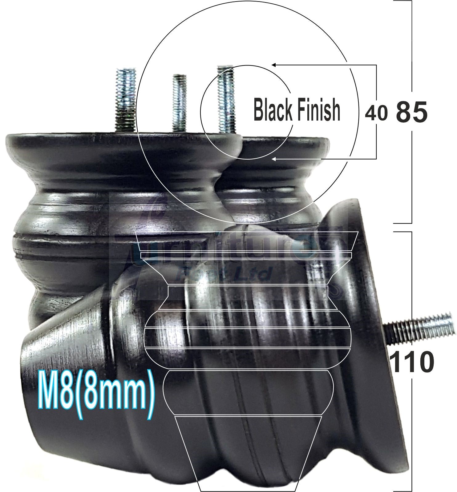 4x Turned Wood Furniture Legs Replacement Feet 110mm High Multiple Colours Chairs Stools Sofa's Beds Settee Cabinets M8