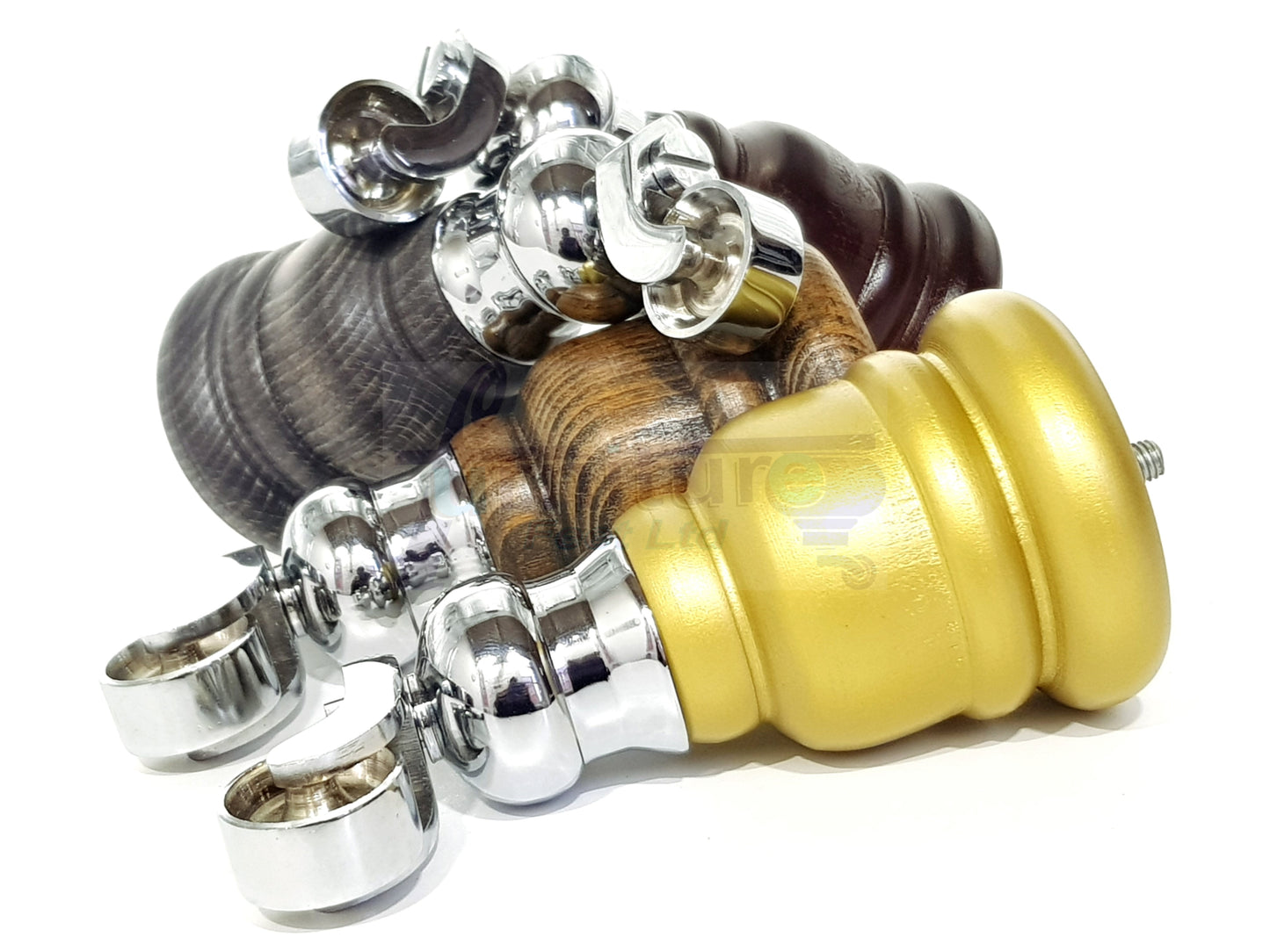 4 Turned Wood Furniture Feet With Chrome Cauldron Castors 155mm Legs Sofas Chairs Stools Cabinets Beds M8 6 Inches