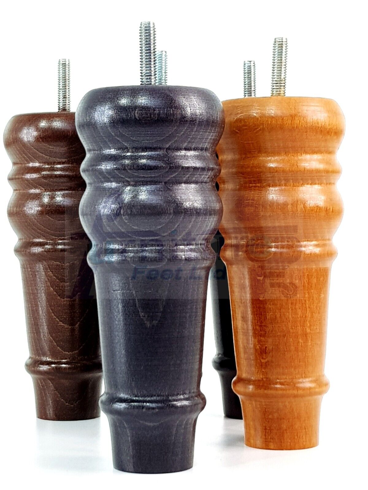 4 Wood Turned Furniture Legs Replacement Bun Feet 165mm High Multiple Colours 6.5 Inches Chairs Stools Sofa's Beds Settee Cabinets M8