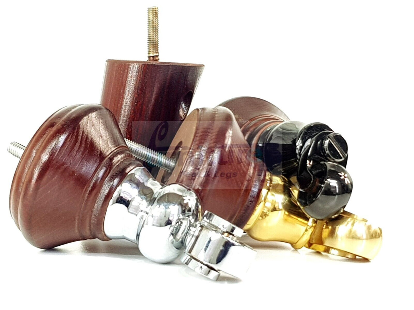 2 Antique Mahogany Wood Furniture Sofa Legs With Castor 125mm & 2 Angled Back Feet Chair Settee 100mm High M8