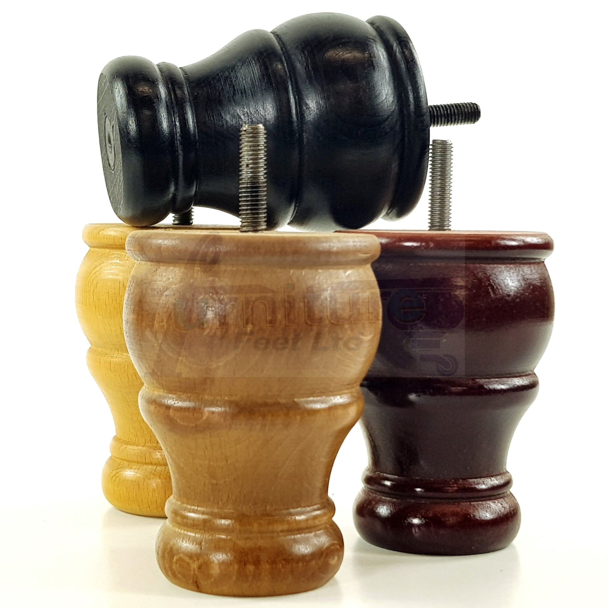4 Turned Wood Furniture Legs Replacement Sofa Settee Chair Bed Feet 100mm High M10 Thread