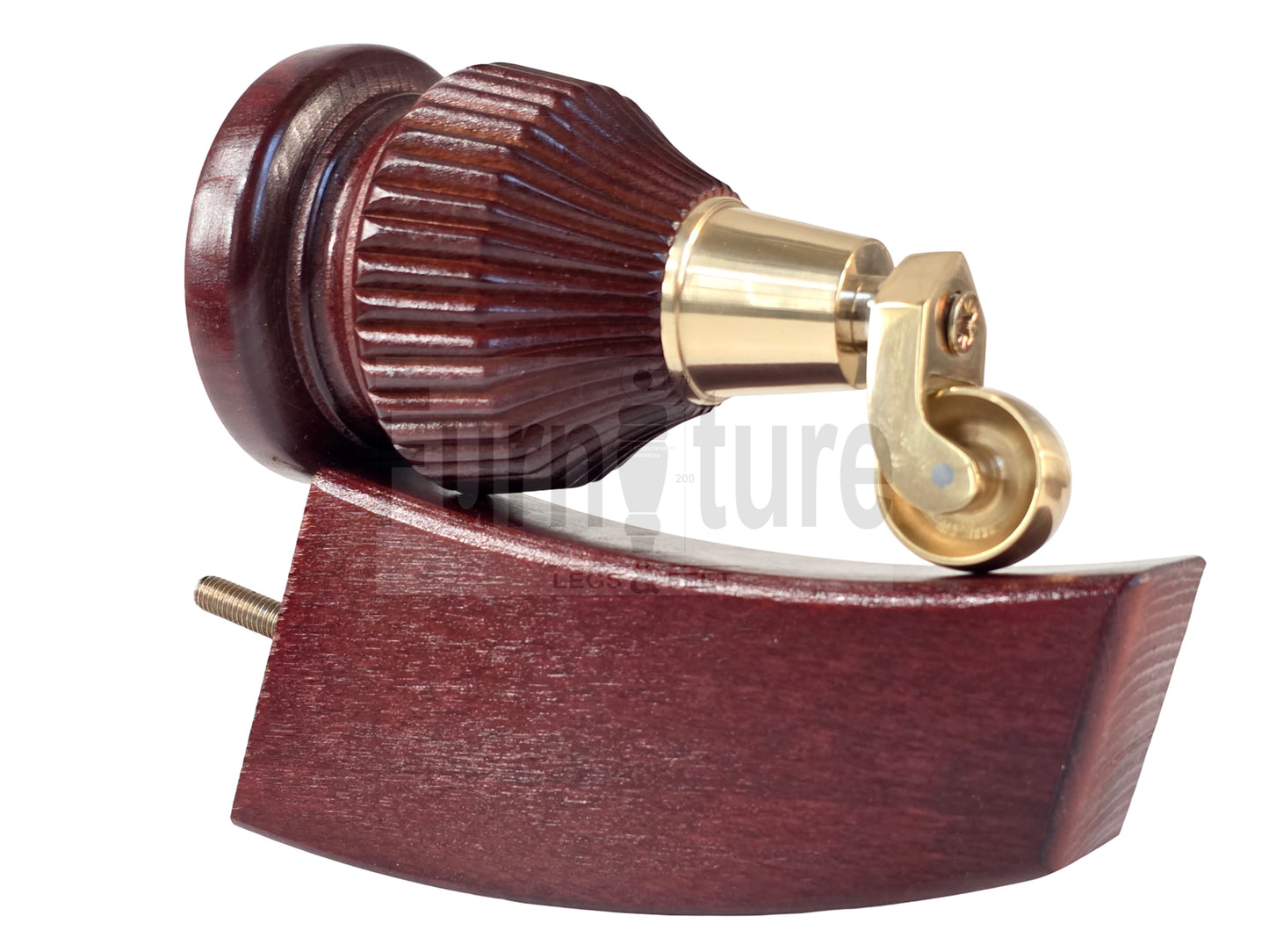 Solid Wood Furniture Replacement Legs 6 Inches with Castors and Back Feet 155mm High M8 Dowl Fixing - Mahogany Finish