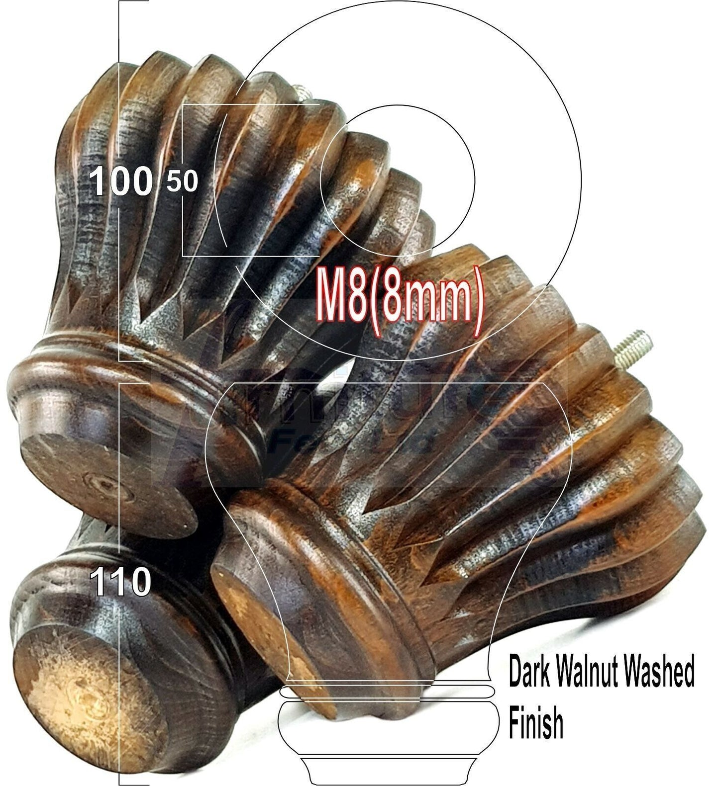 4 Grooved Replacement Furniture Bun Feet Multiple Colours Turned Wooden Legs 110mm High Settee Chairs Sofas Footstools Cabinets M8