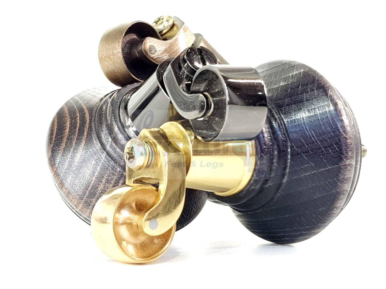 4x Black Washed Wooden Furniture Sofa Legs M8 With Castors Replacement Chair Settee Feet 115mm - 125mm High