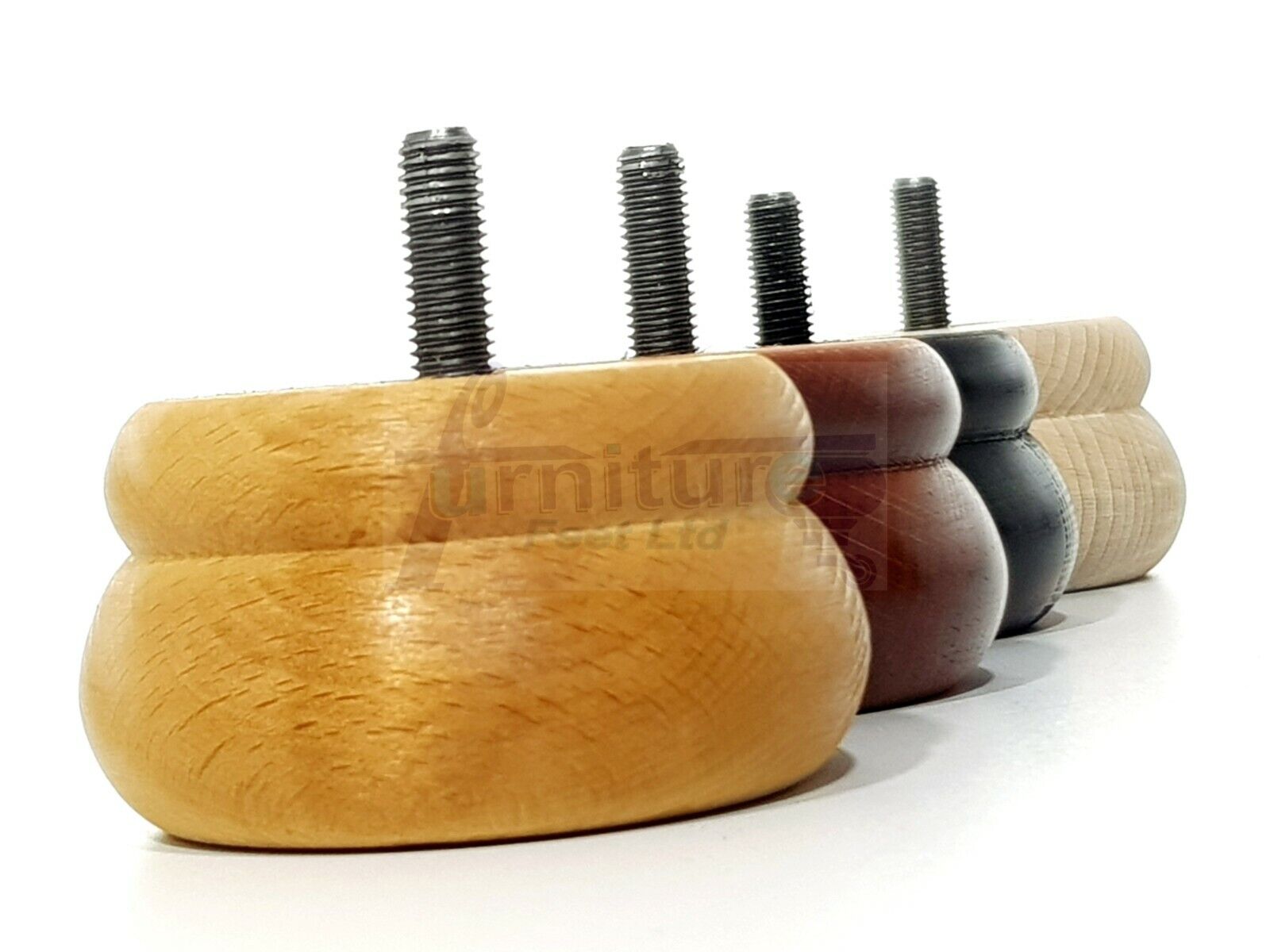 Set Of 4 Turned Wooden Furniture Legs Replacement Bun Feet 50mm High 8mm Thread