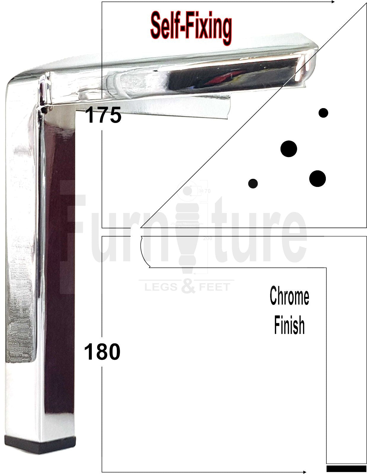 4 Metal Legs Chrome Corner Feet 180mm High Easily Fix With Screws
