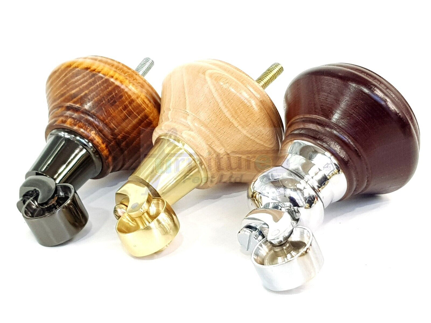 4x Mahogany Wooden Furniture Sofa Legs M8 With Castors Replacment Chair Settee Feet 115mm - 125mm High