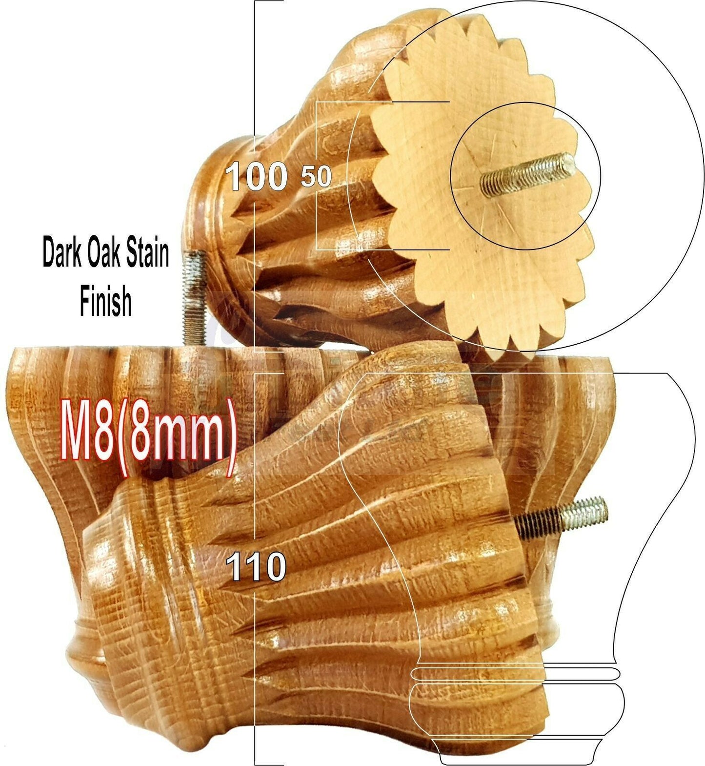 4 Grooved Replacement Furniture Bun Feet Multiple Colours Turned Wooden Legs 110mm High Settee Chairs Sofas Footstools Cabinets M8